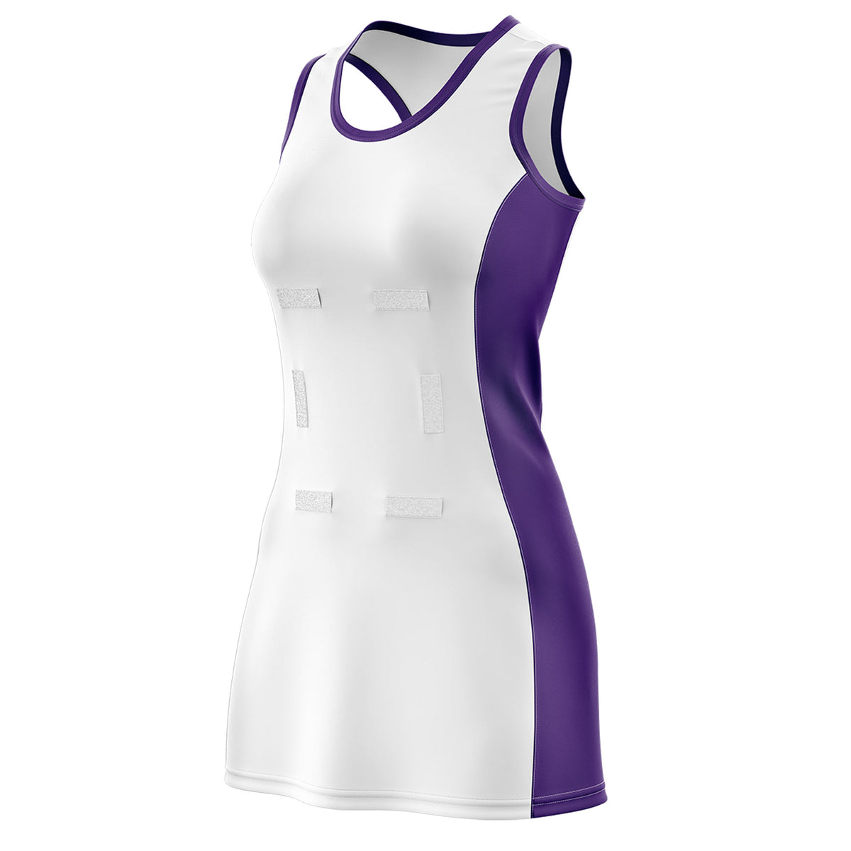 Custom White Purple Color Block Two Tone Netball Dresses