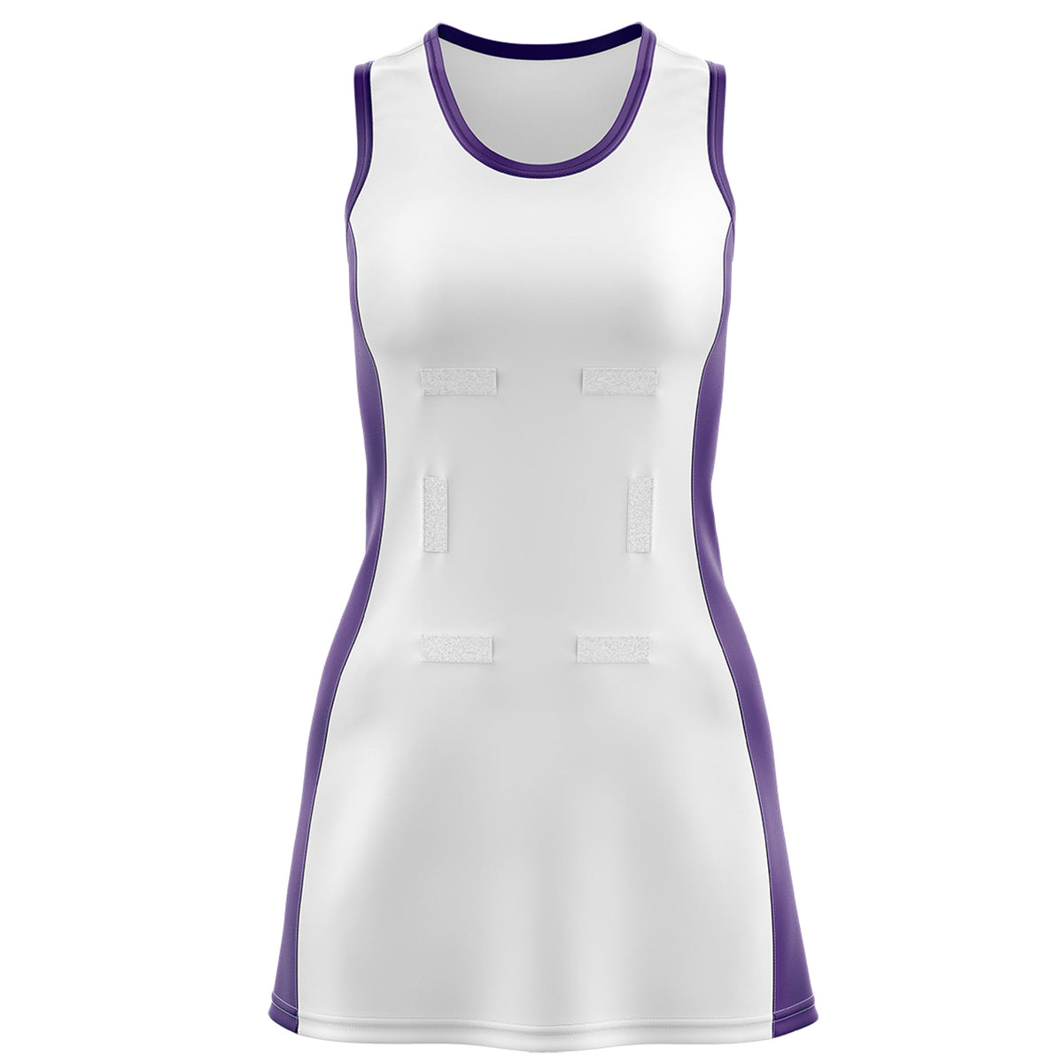 Custom White Purple Color Block Two Tone Netball Dresses