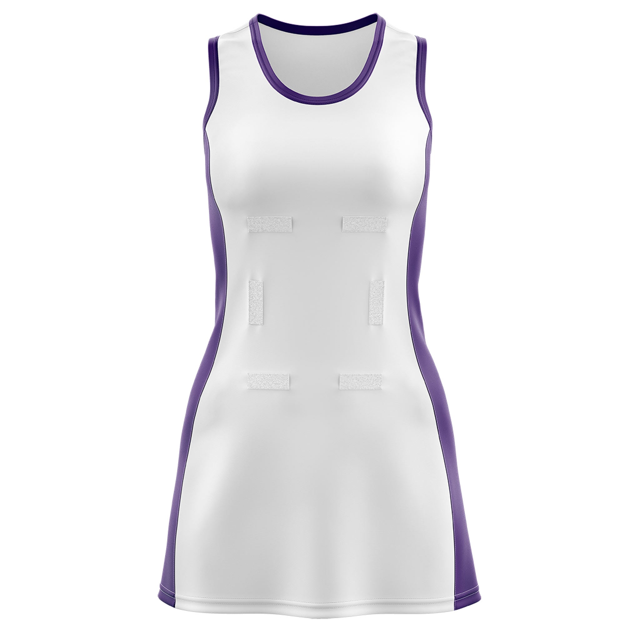 Custom White Purple Color Block Two Tone Netball Dresses