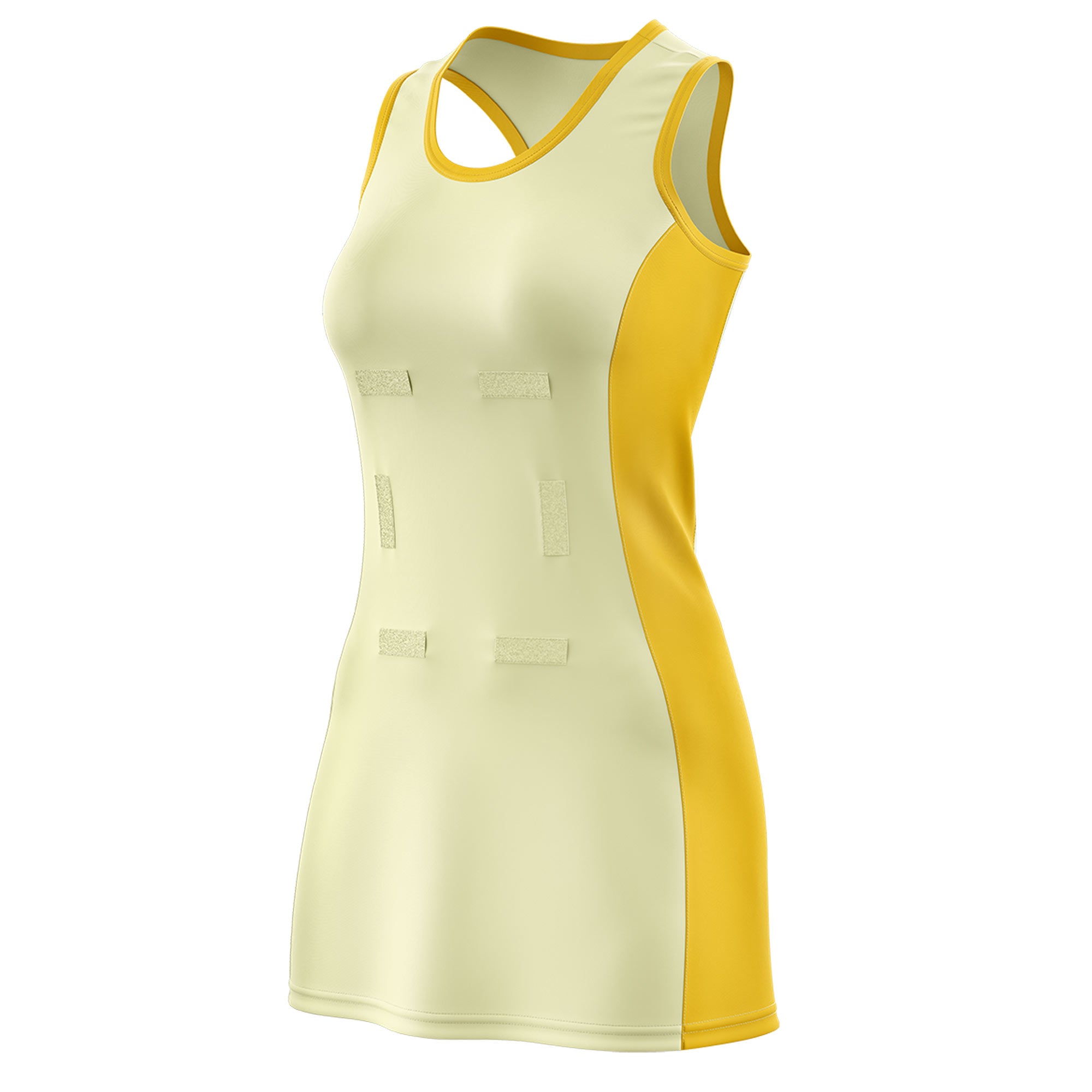 Custom Cream Gold Color Block Two Tone Netball Dresses