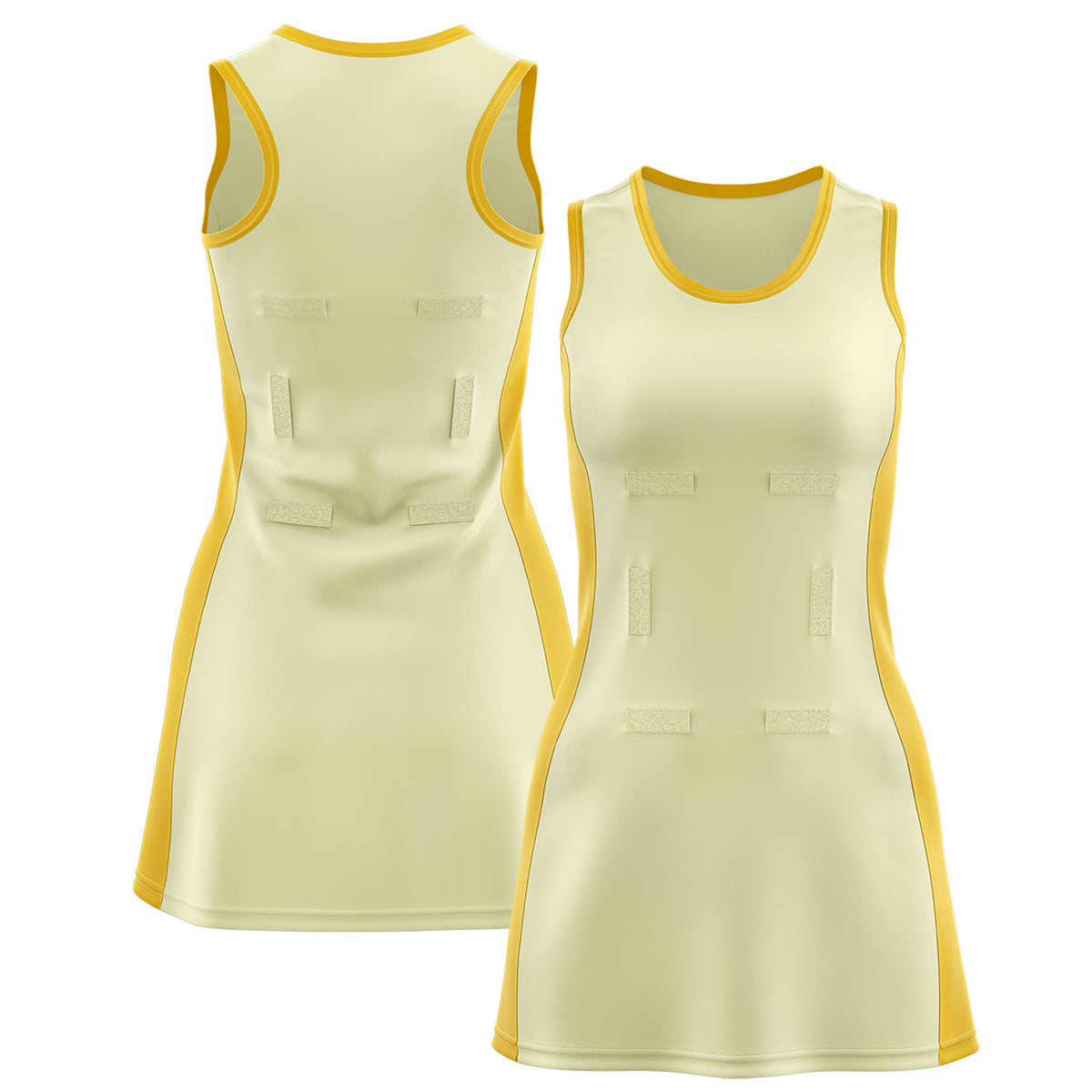 Custom Cream Gold Color Block Two Tone Netball Dresses