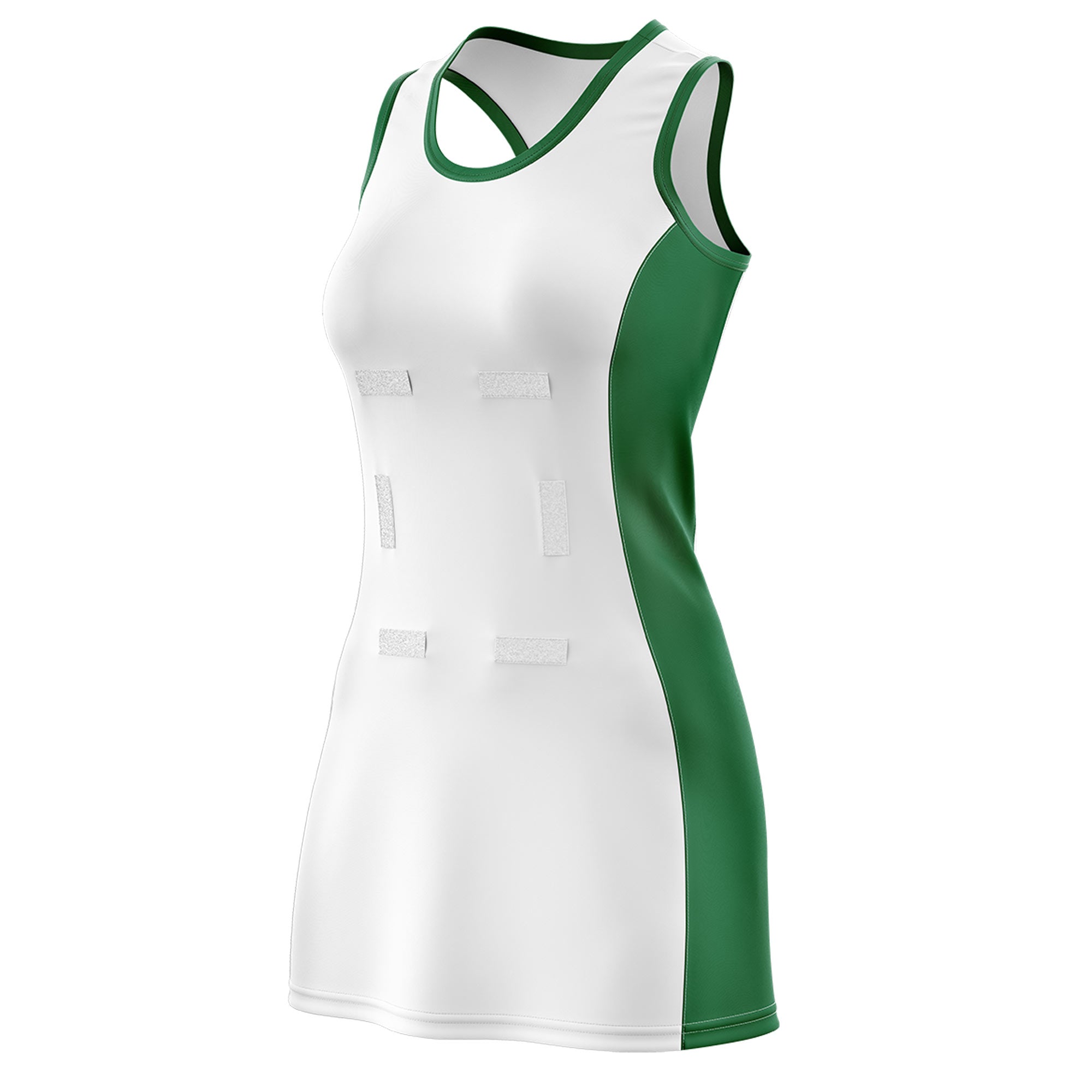 Custom White Kelly Green Color Block Two Tone Netball Dresses