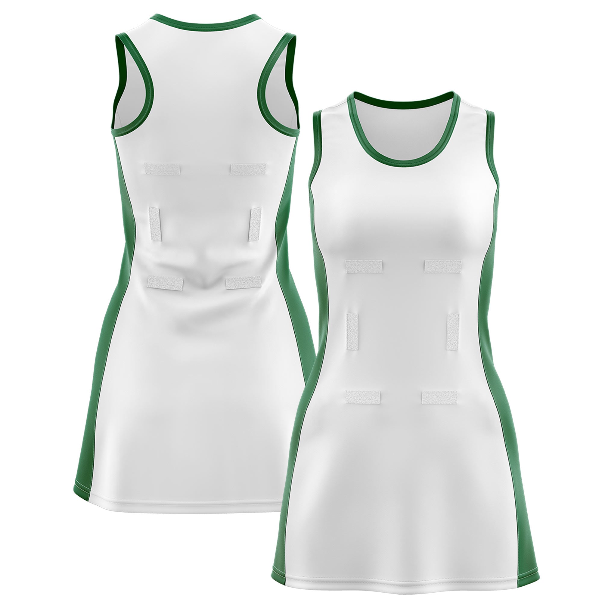 Custom White Kelly Green Color Block Two Tone Netball Dresses