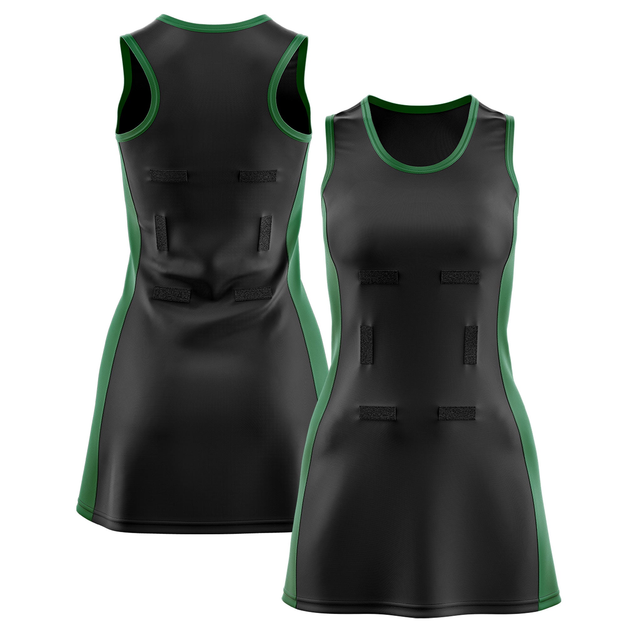 Custom Black Kelly Green Color Block Two Tone Netball Dresses