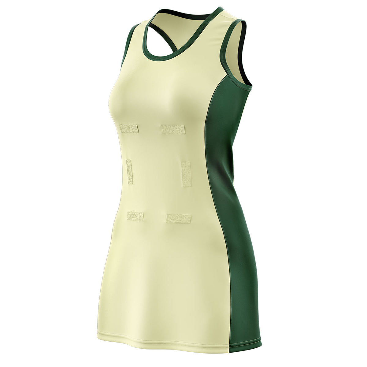 Custom Cream Hunter Green Color Block Two Tone Netball Dresses
