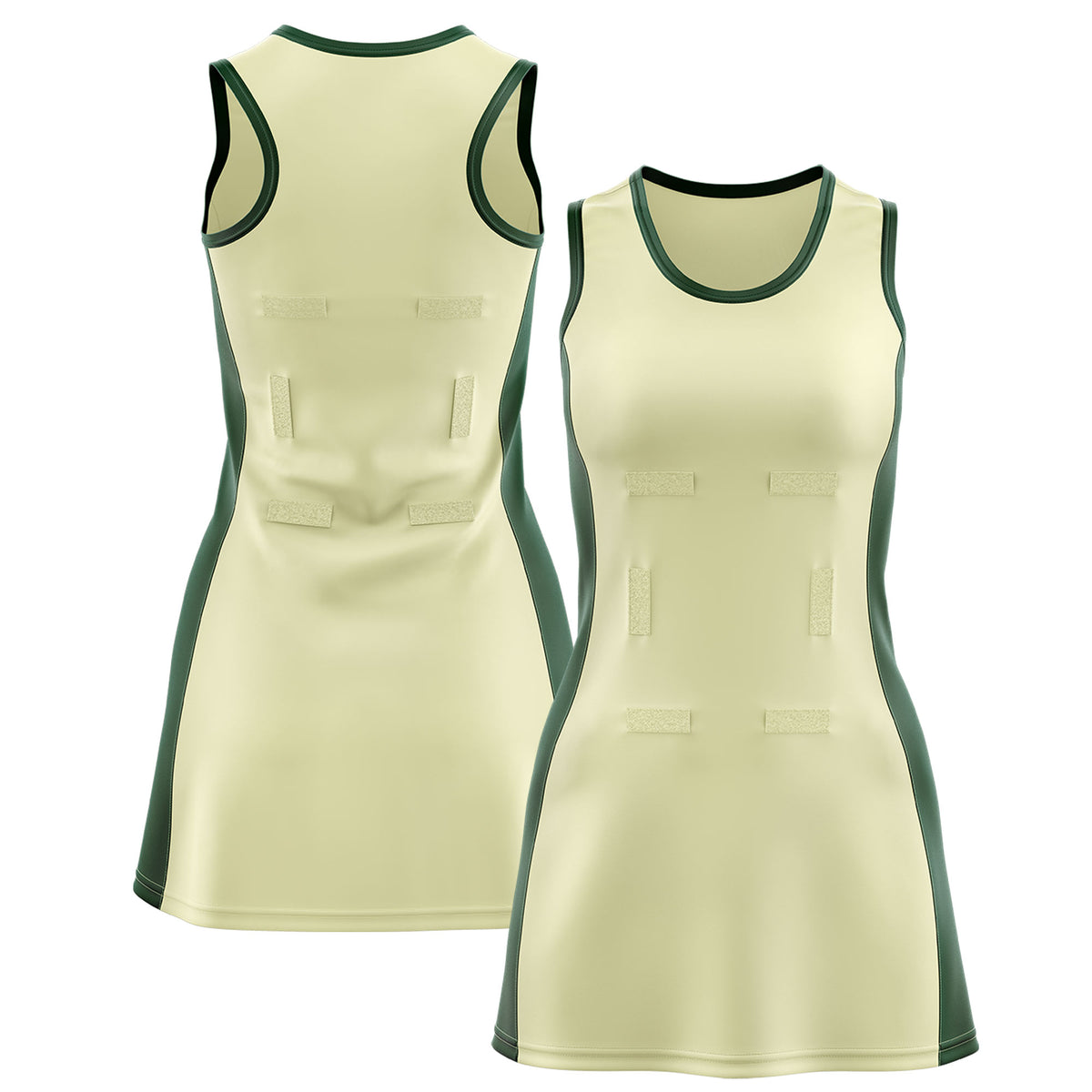 Custom Cream Hunter Green Color Block Two Tone Netball Dresses