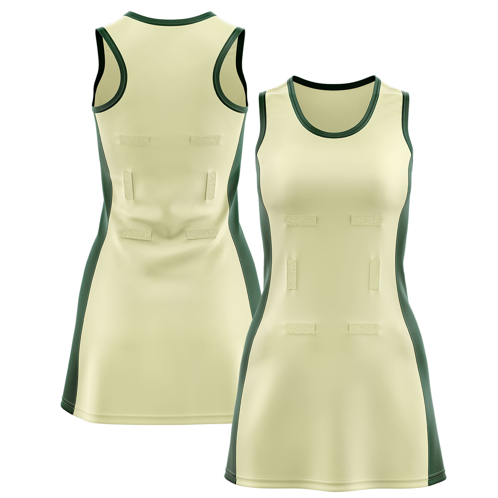 Custom Cream Hunter Green Color Block Two Tone Netball Dresses