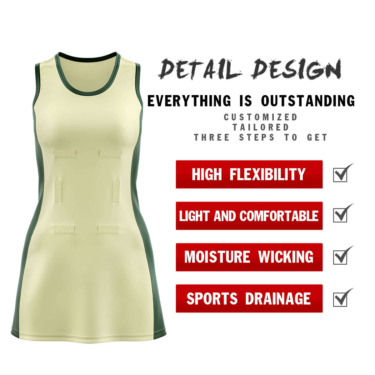 Custom Cream Hunter Green Color Block Two Tone Netball Dresses