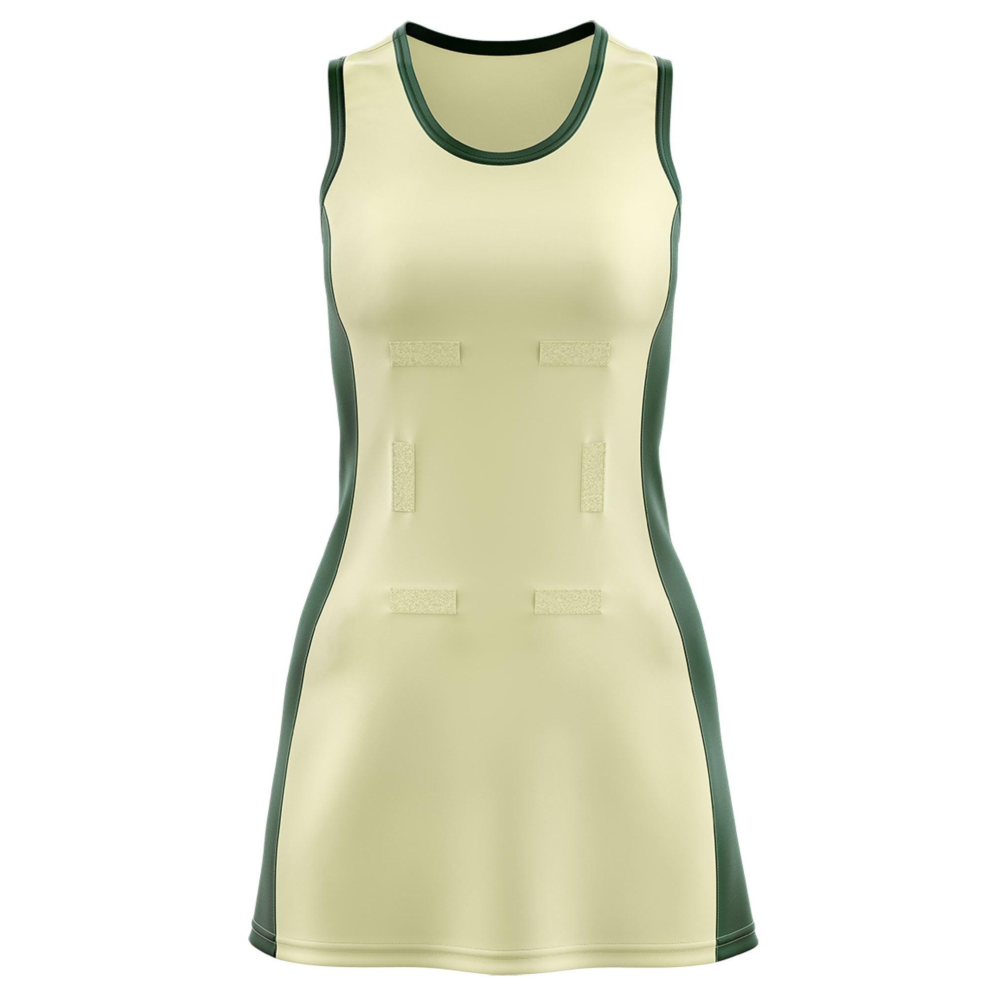 Custom Cream Hunter Green Color Block Two Tone Netball Dresses
