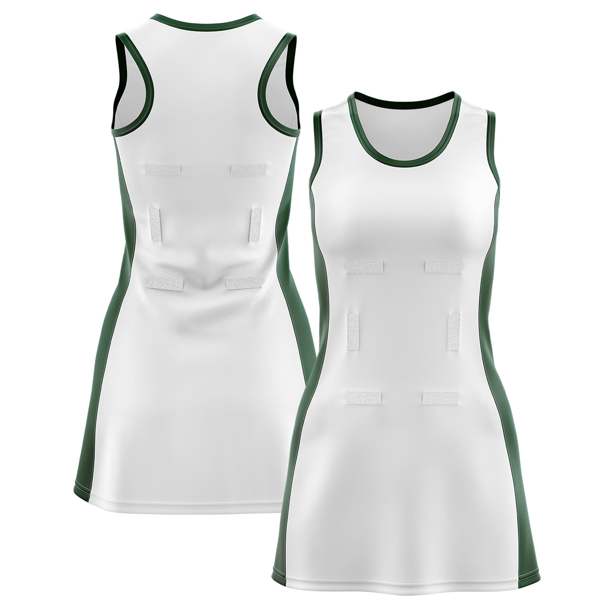 Custom White Hunter Green Color Block Two Tone Netball Dresses