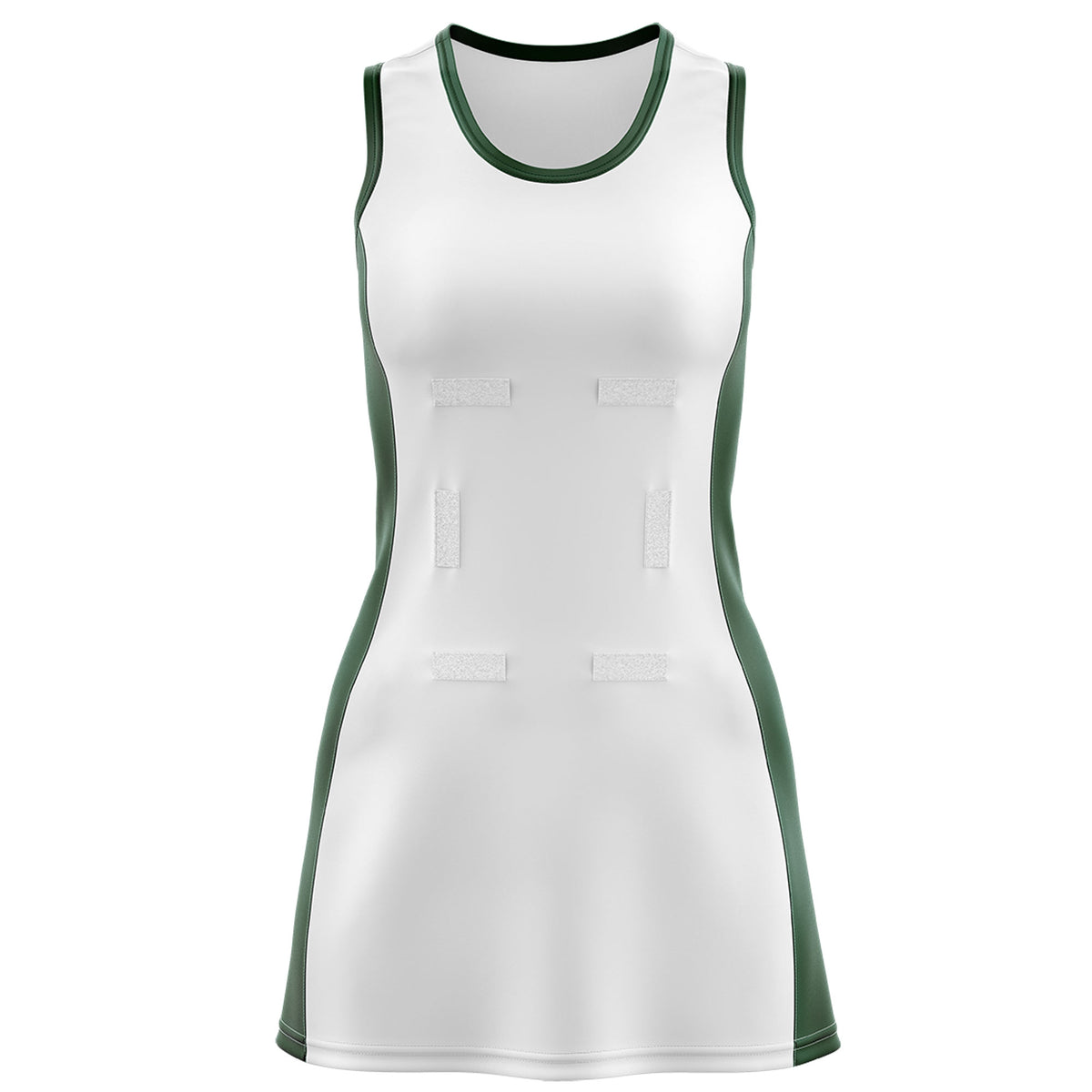 Custom White Hunter Green Color Block Two Tone Netball Dresses