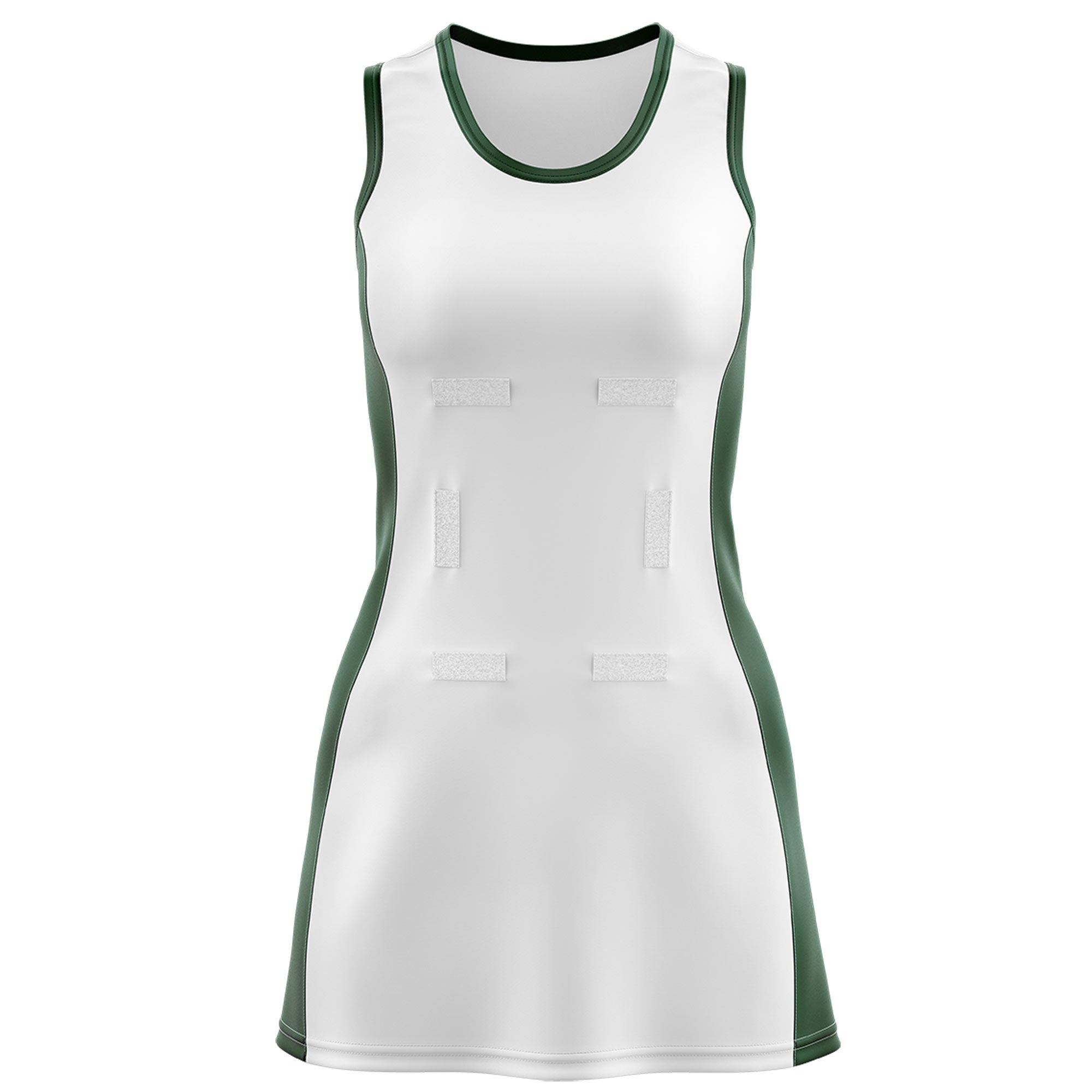 Custom White Hunter Green Color Block Two Tone Netball Dresses