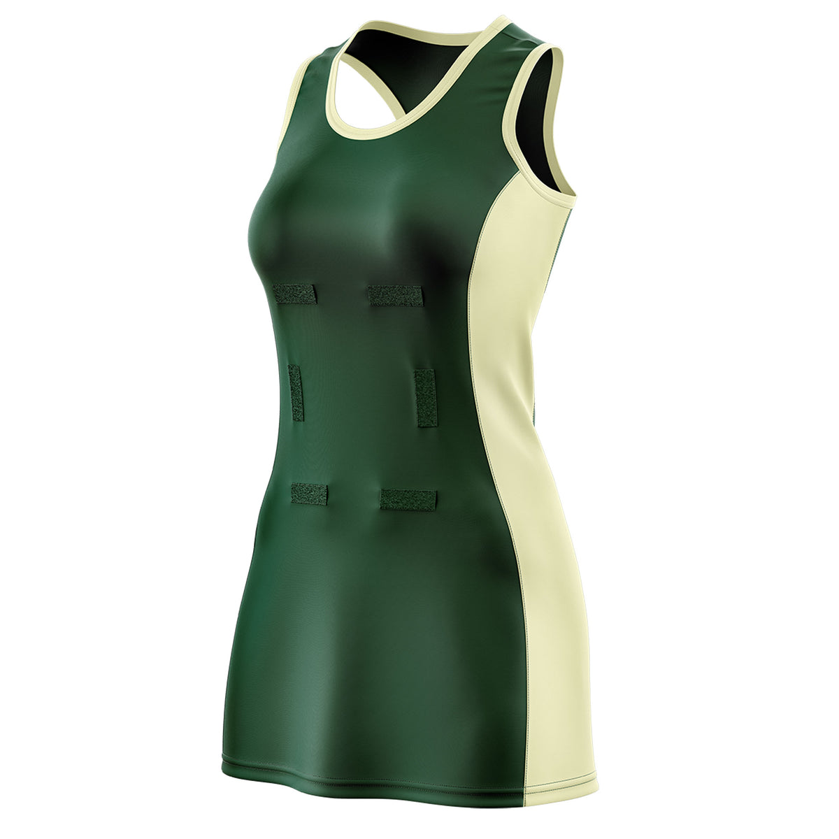 Custom Hunter Green Cream Color Block Two Tone Netball Dresses