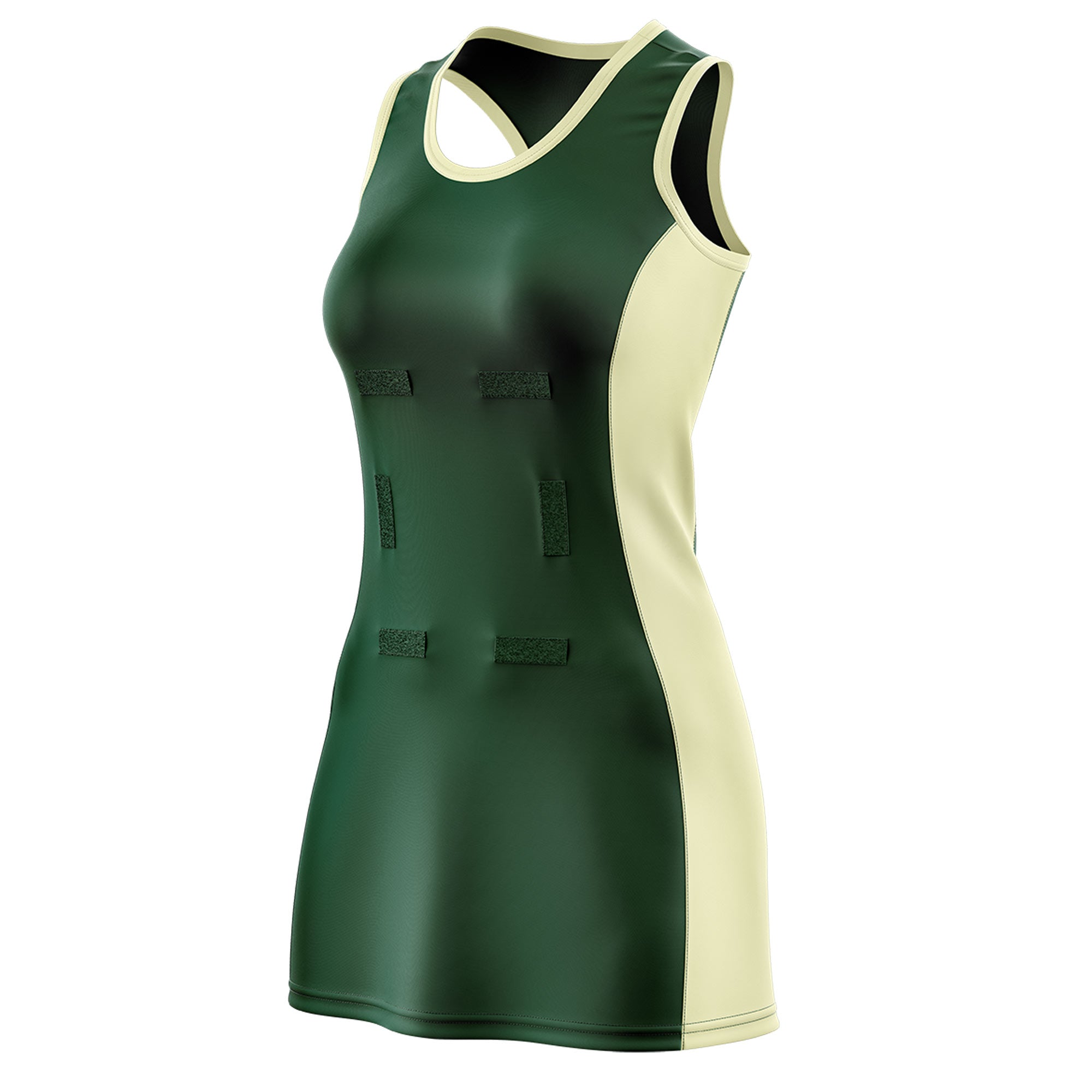 Custom Hunter Green Cream Color Block Two Tone Netball Dresses