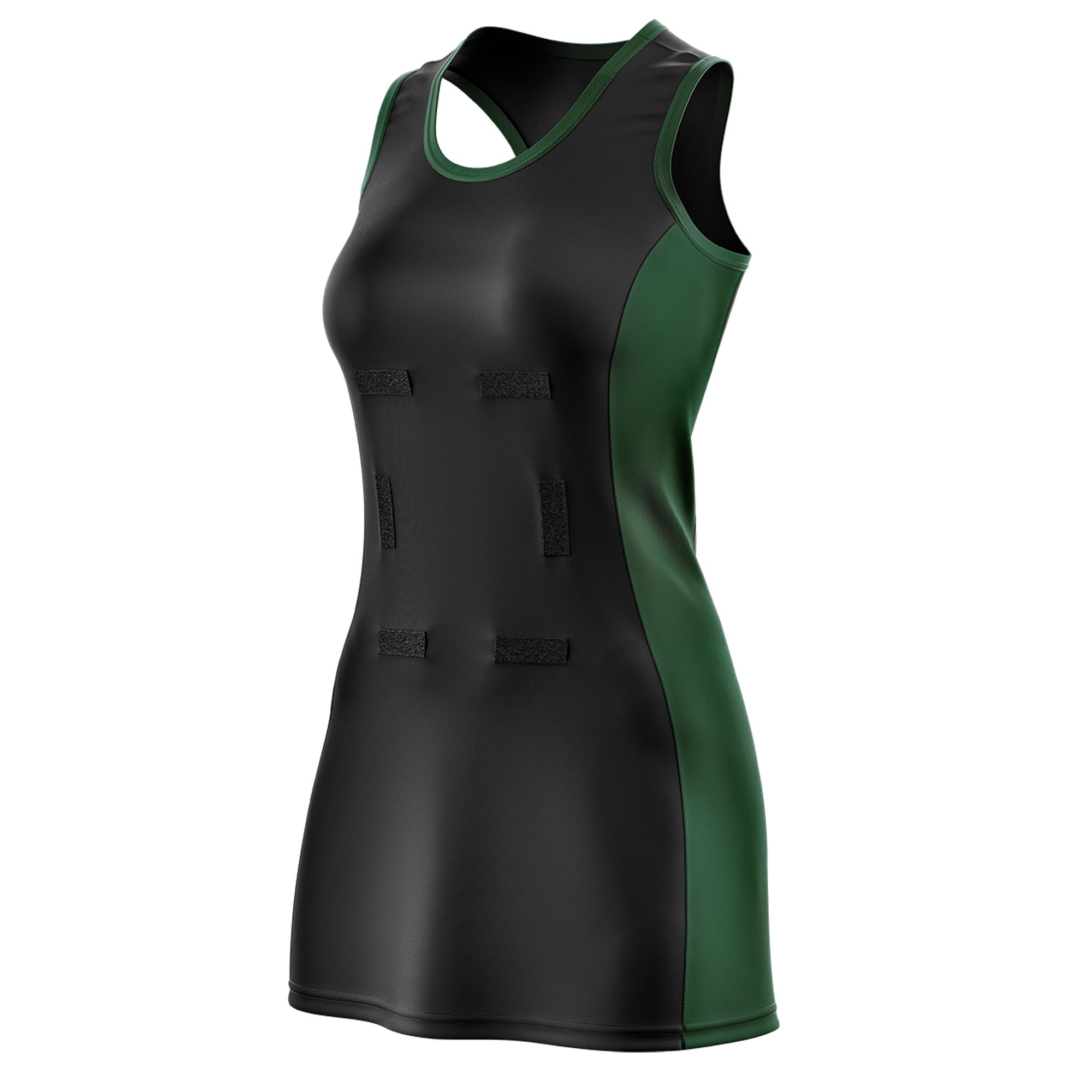 Custom Black Hunter Green Color Block Two Tone Netball Dresses