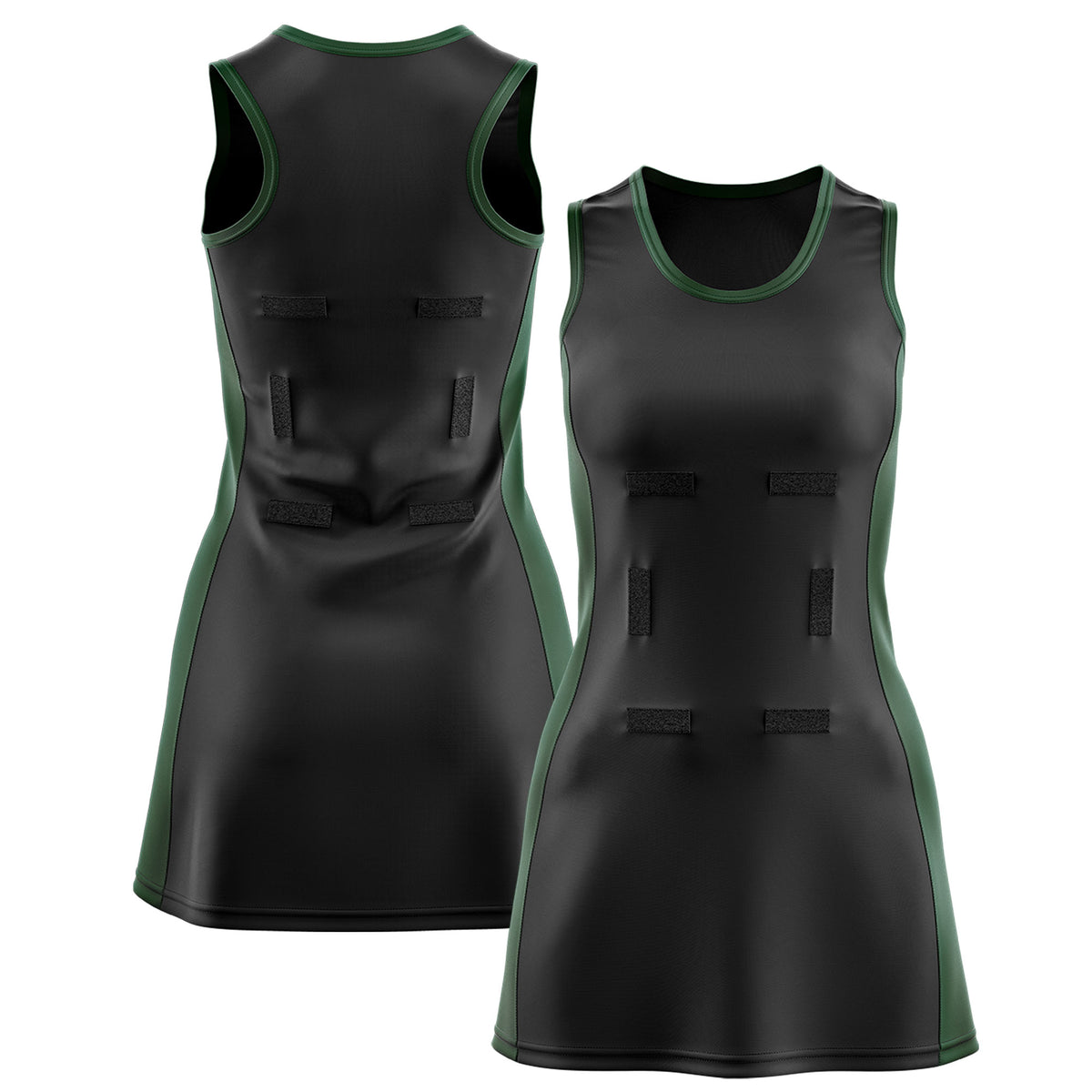 Custom Black Hunter Green Color Block Two Tone Netball Dresses