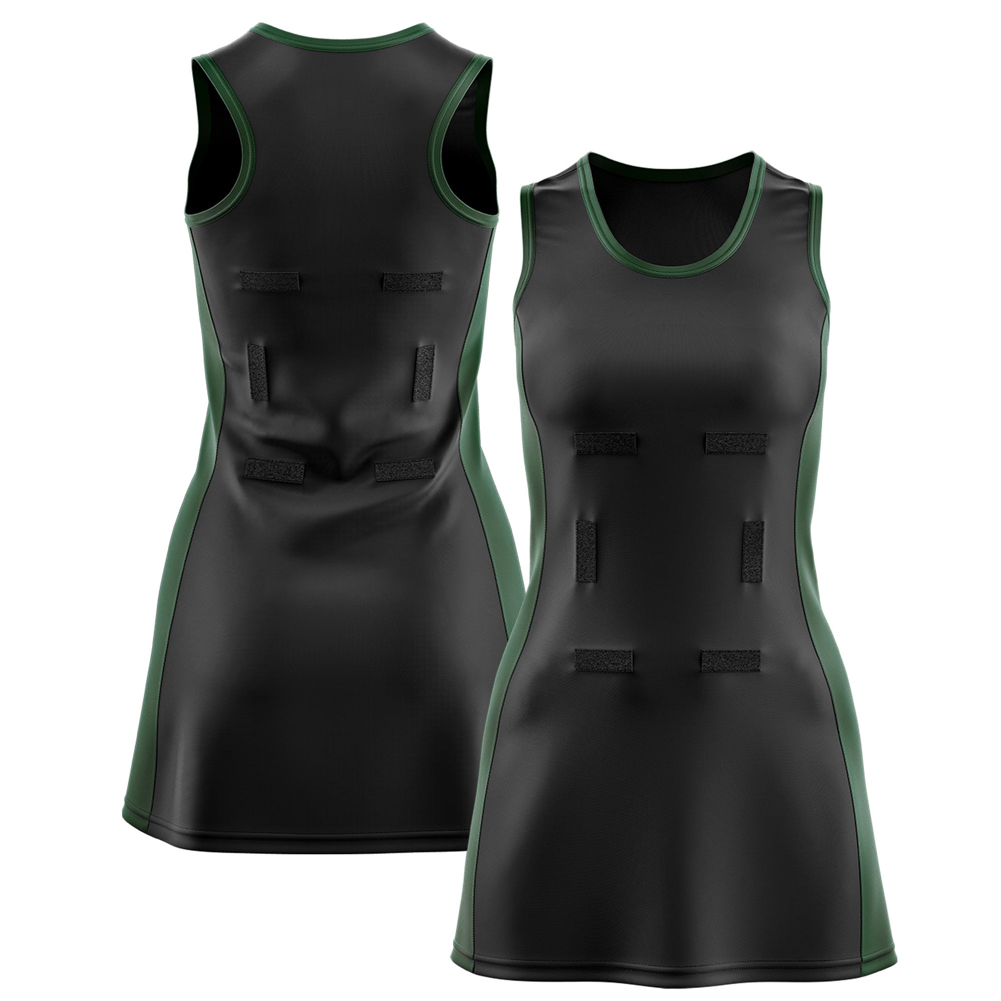 Custom Black Hunter Green Color Block Two Tone Netball Dresses