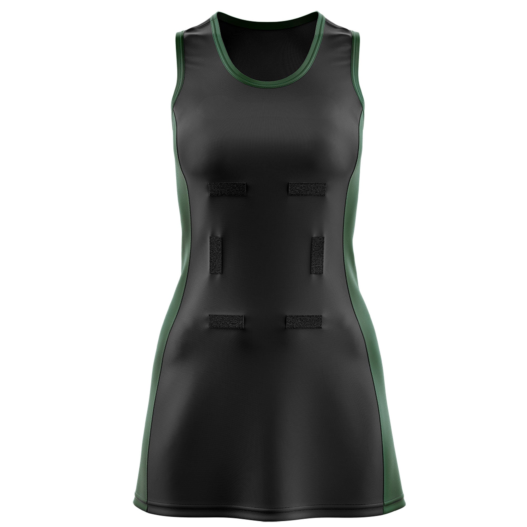 Custom Black Hunter Green Color Block Two Tone Netball Dresses