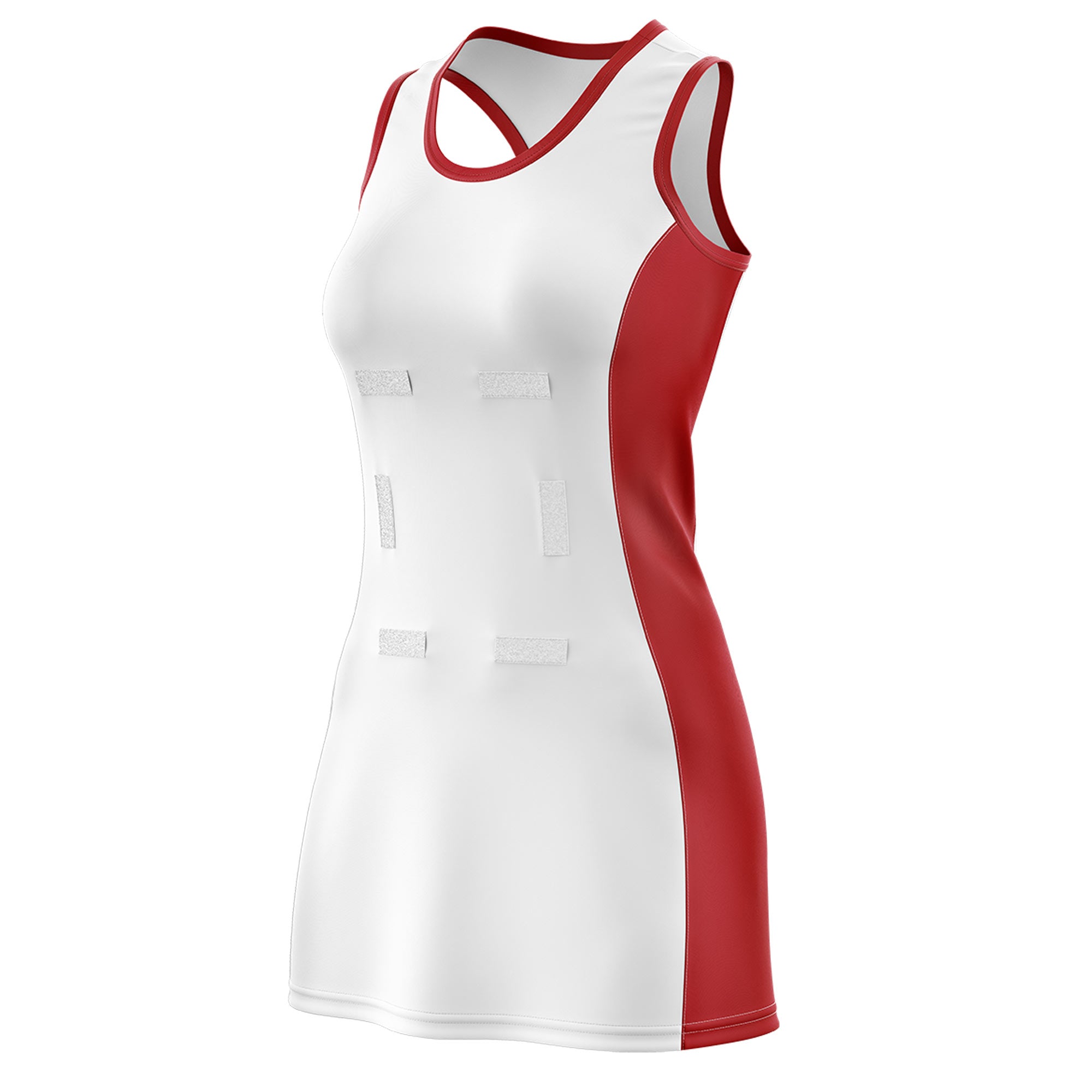 Custom White Red Color Block Two Tone Netball Dresses