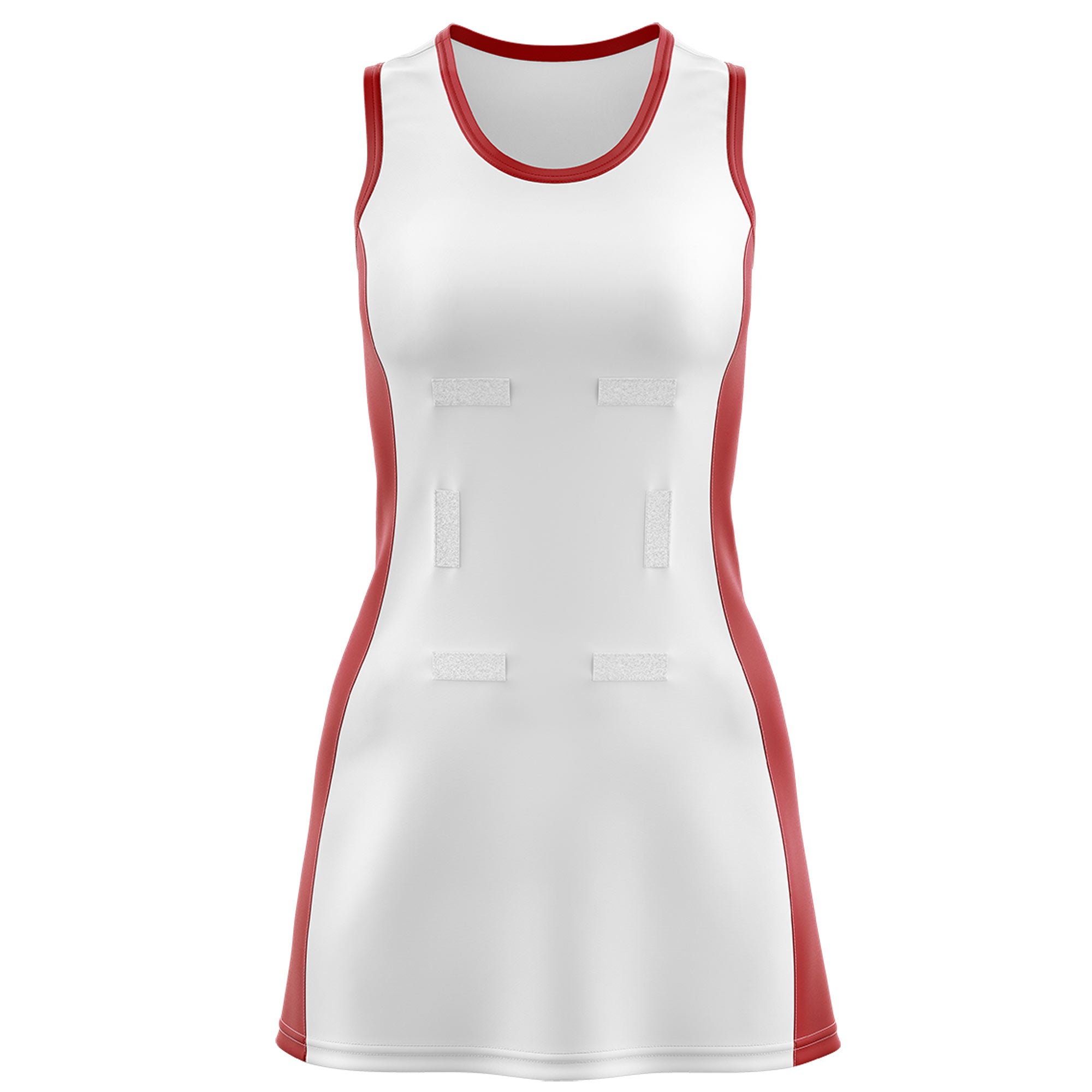 Custom White Red Color Block Two Tone Netball Dresses