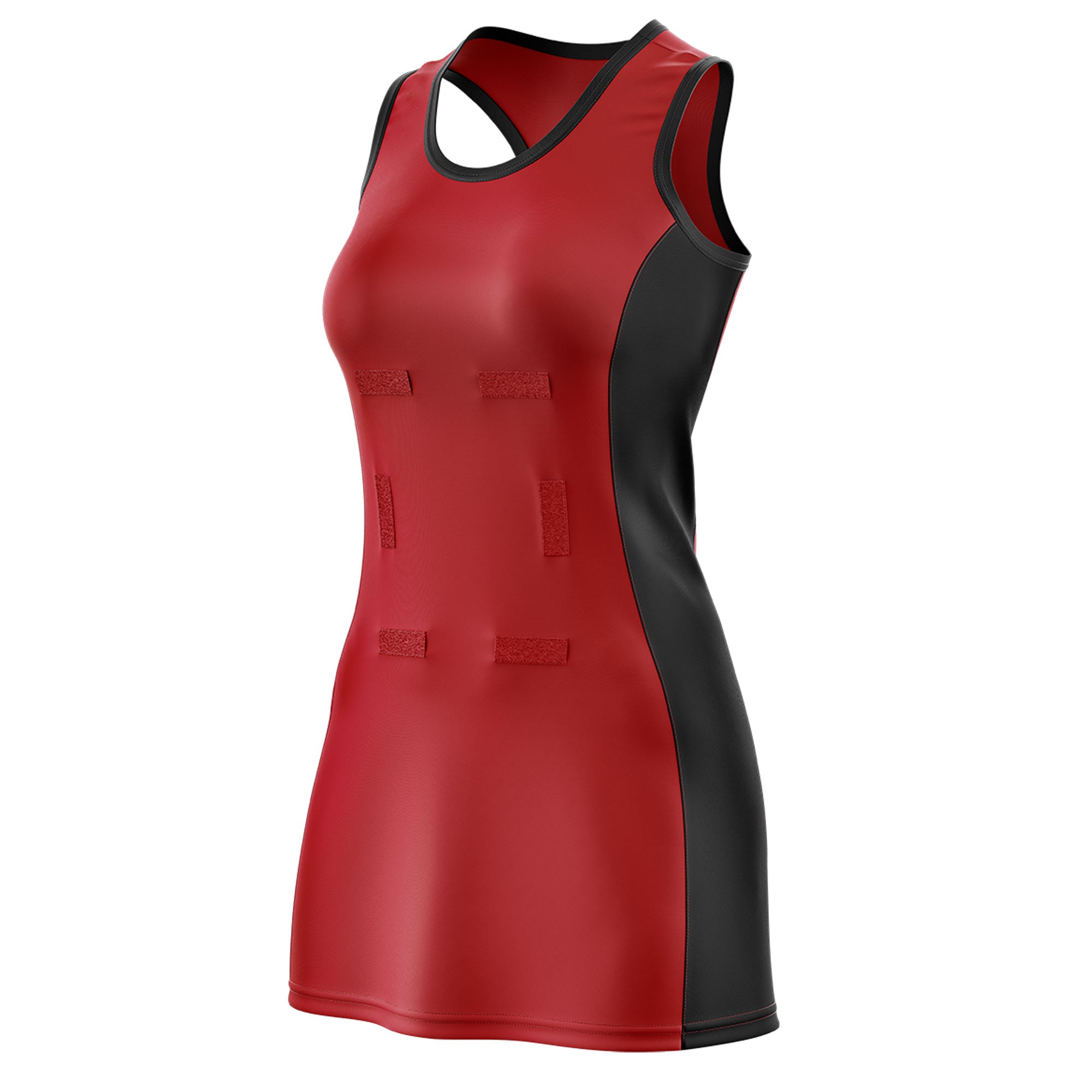 Custom Red Black Color Block Two Tone Netball Dresses