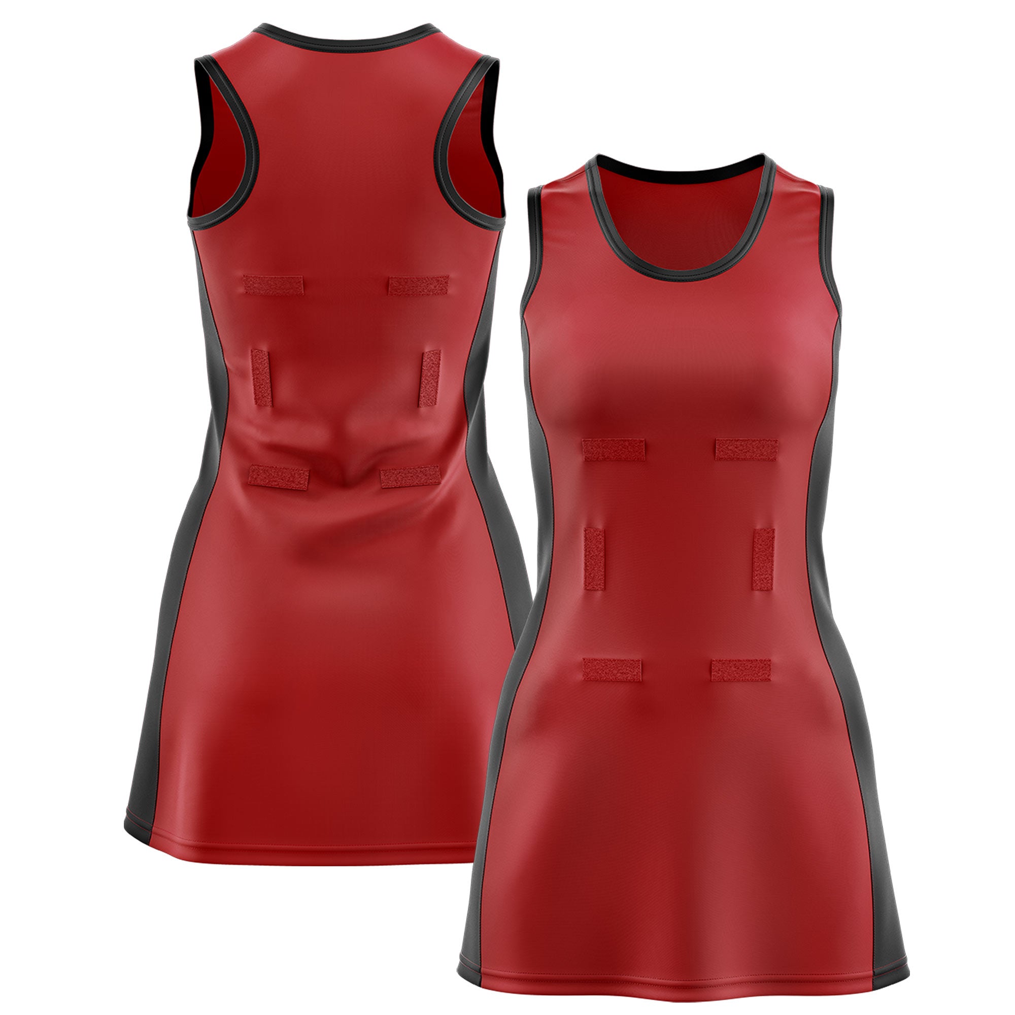 Custom Red Black Color Block Two Tone Netball Dresses