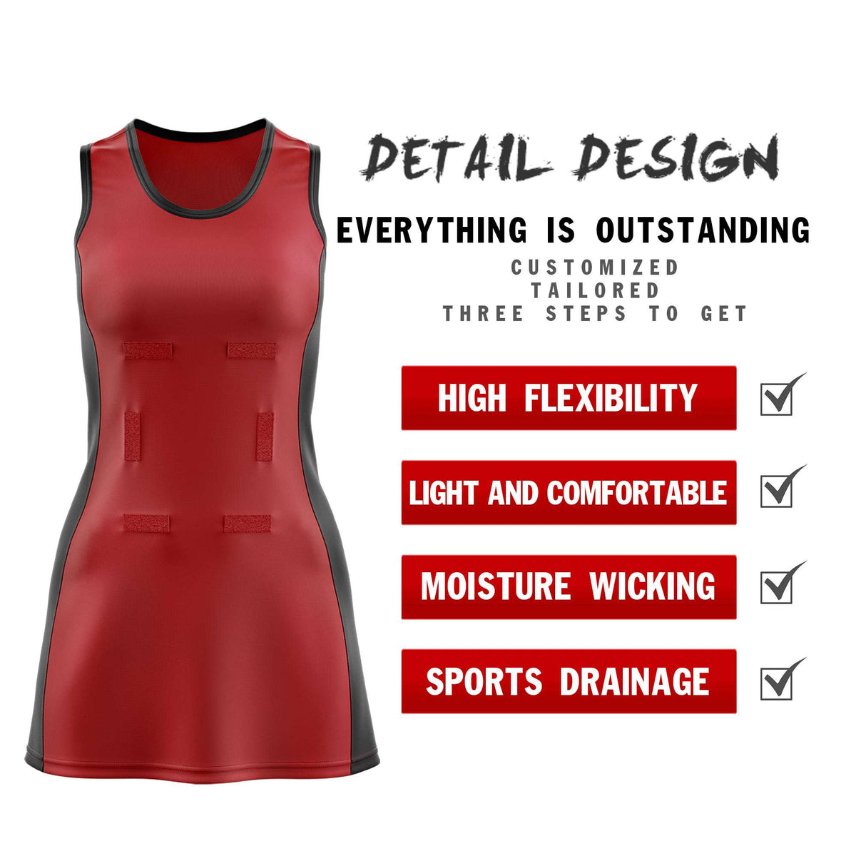 Custom Red Black Color Block Two Tone Netball Dresses