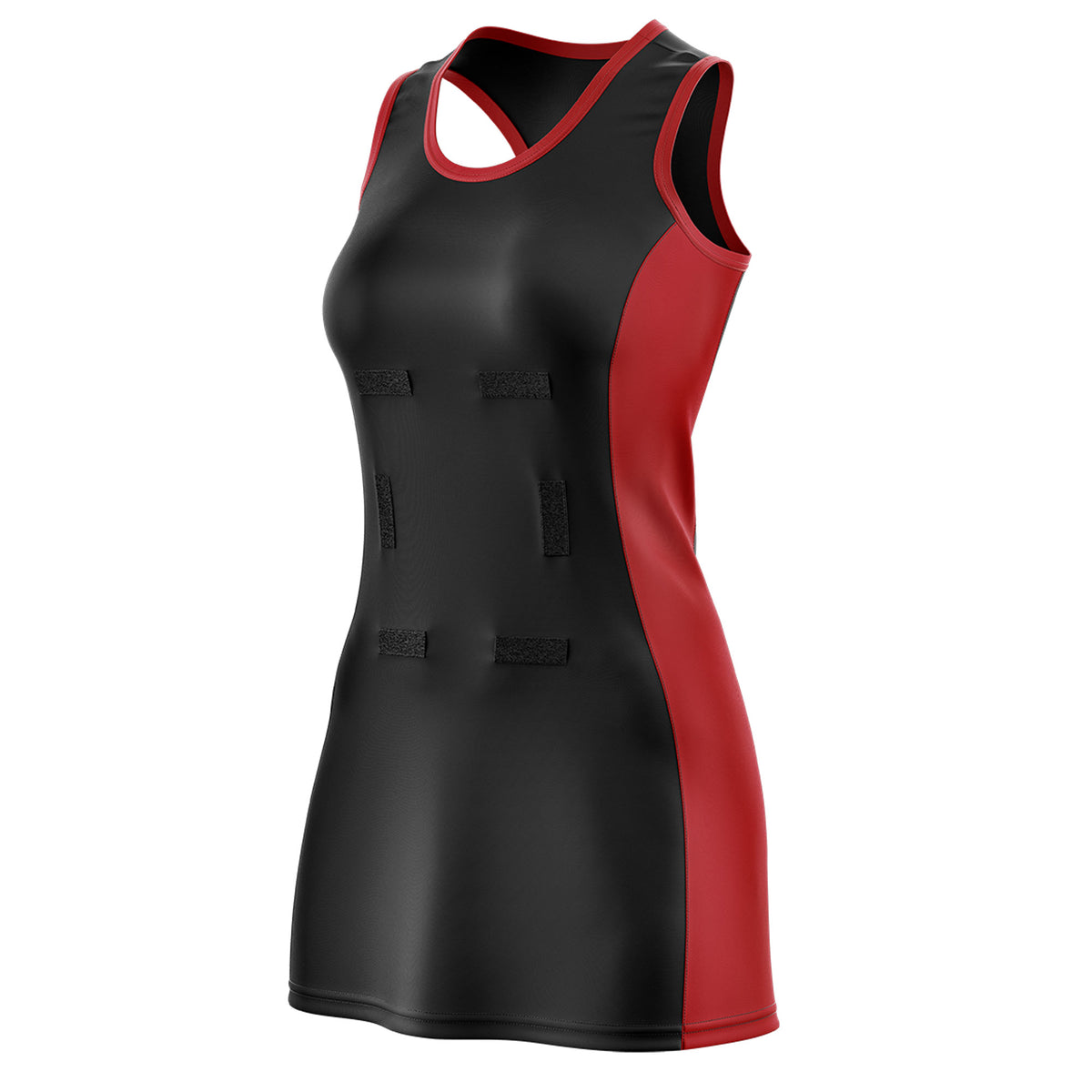 Custom Black Red Color Block Two Tone Netball Dresses