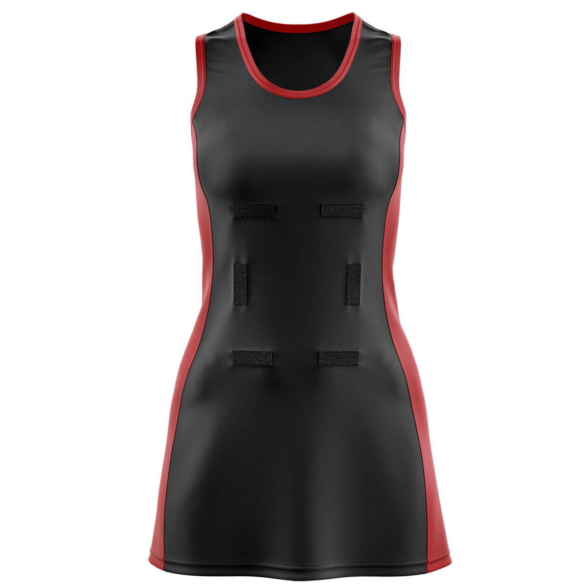 Custom Black Red Color Block Two Tone Netball Dresses