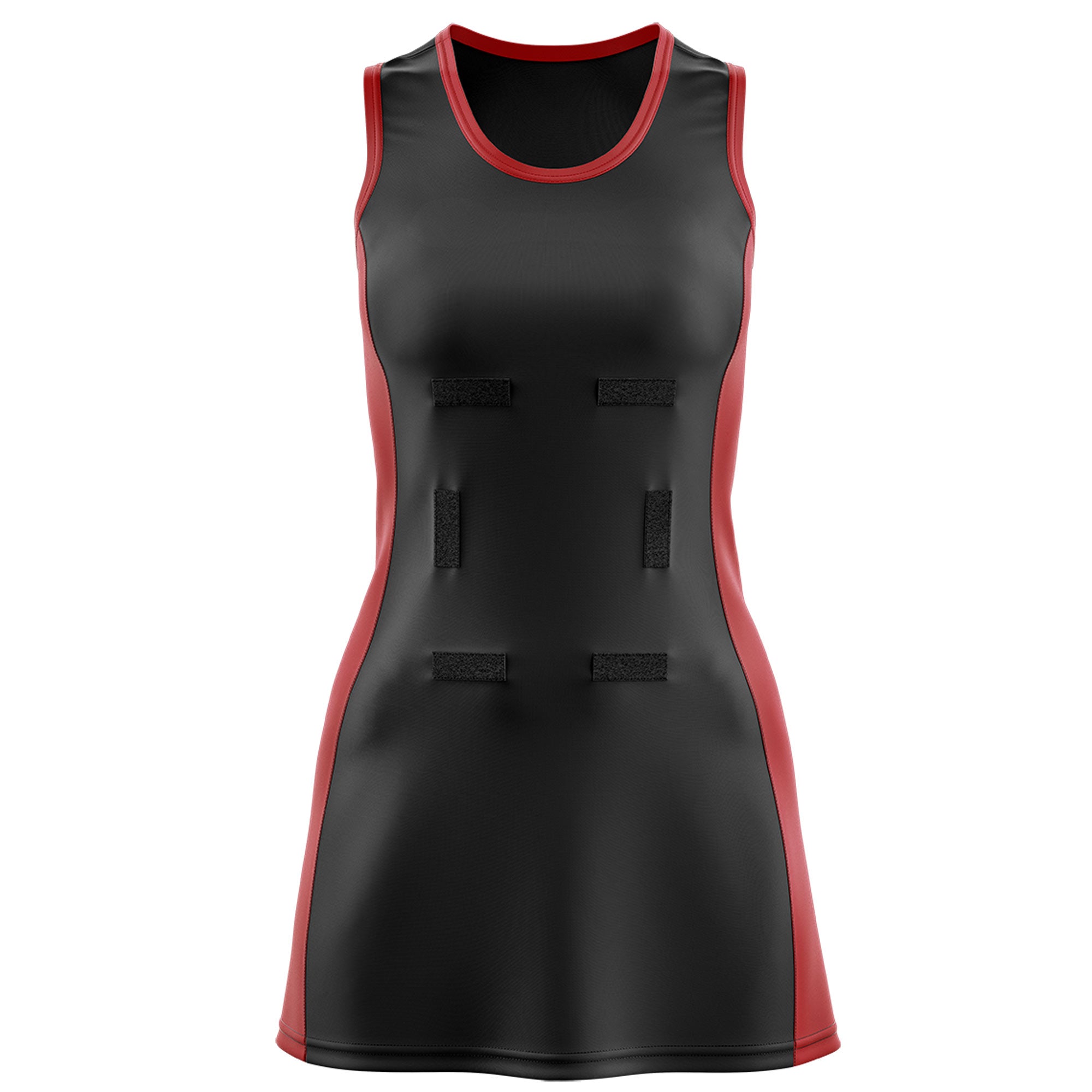 Custom Black Red Color Block Two Tone Netball Dresses
