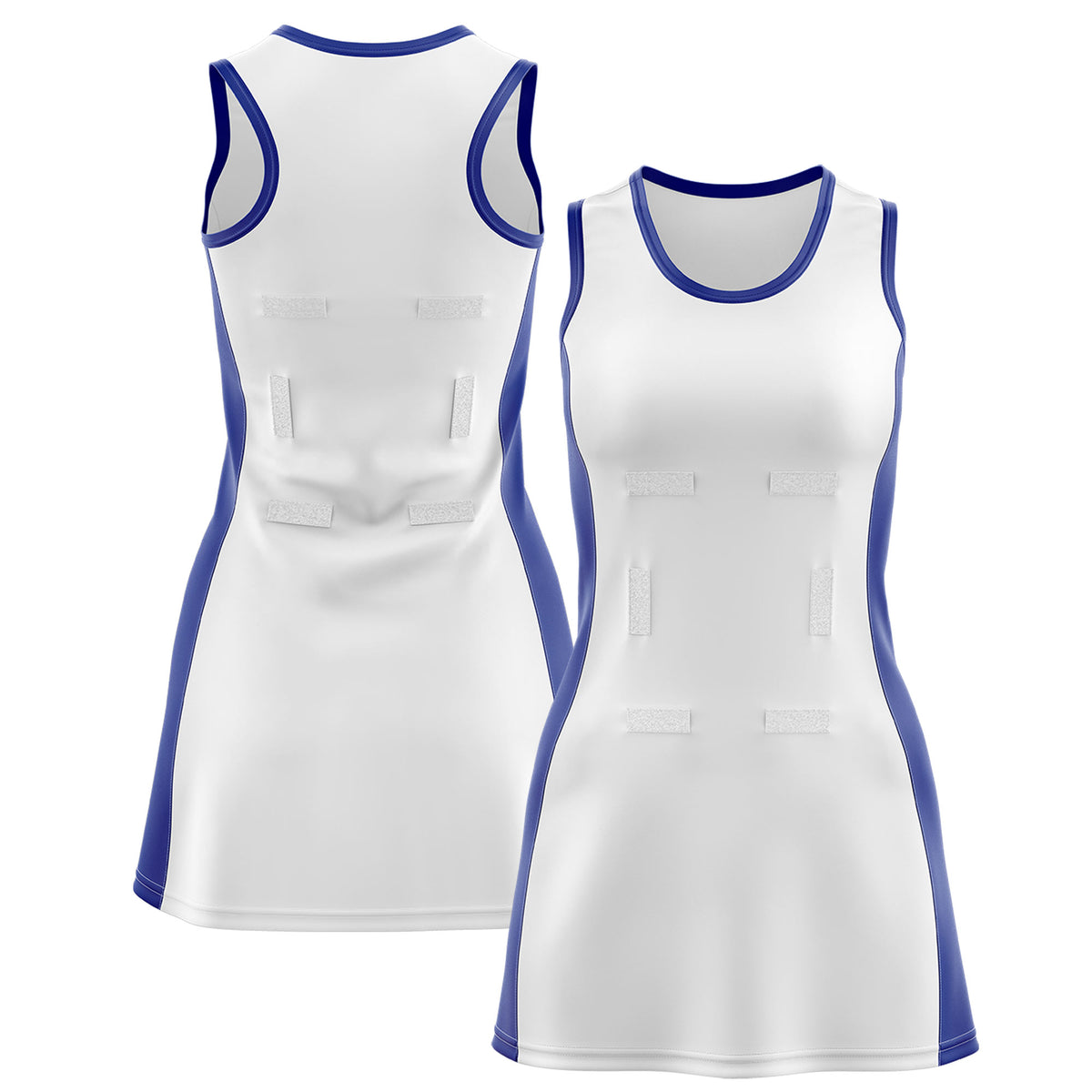 Custom White Royal Blue Color Block Two Tone Netball Dresses