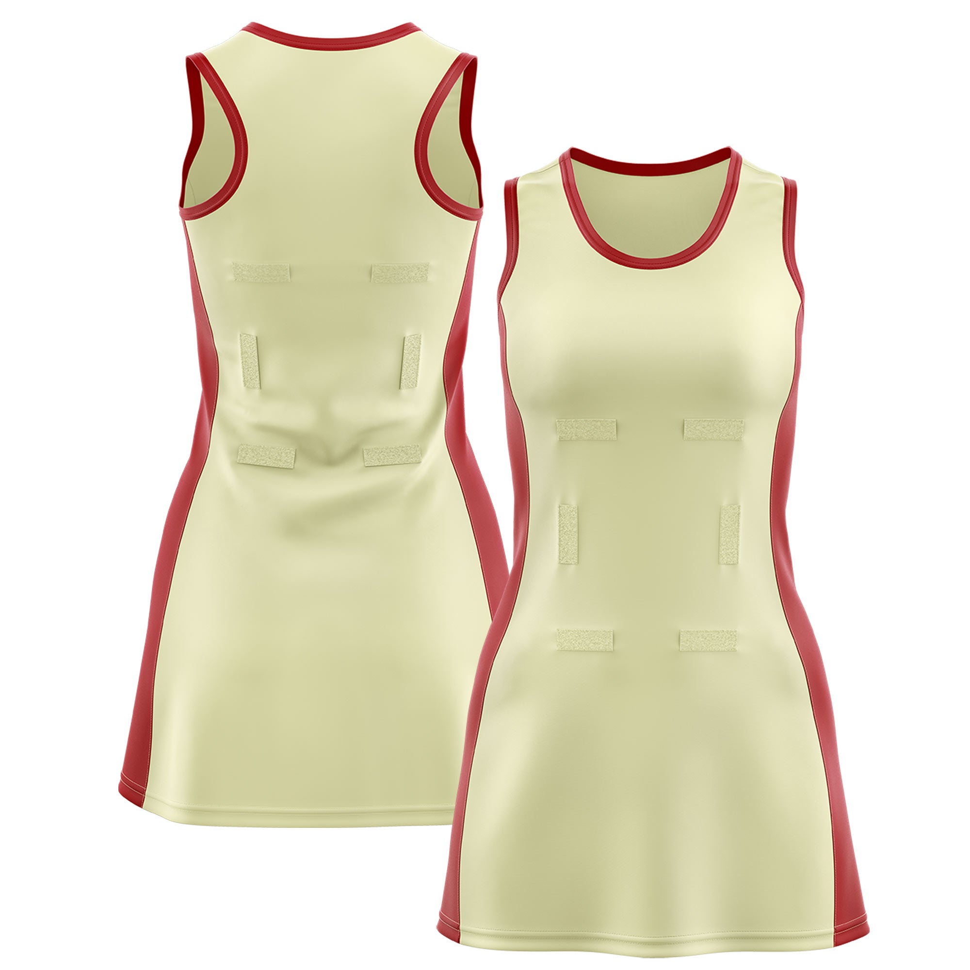 Custom Cream Red Color Block Two Tone Netball Dresses