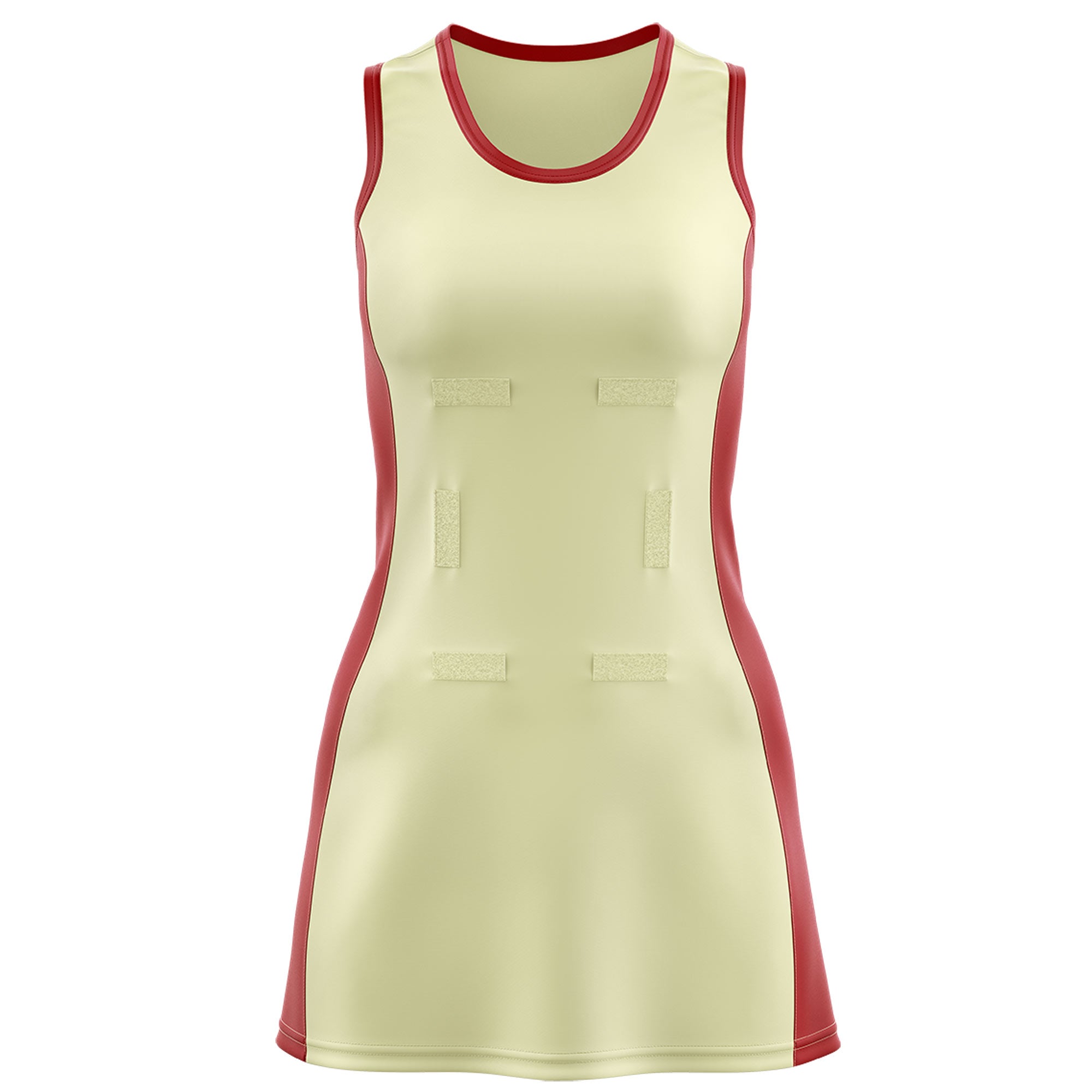 Custom Cream Red Color Block Two Tone Netball Dresses