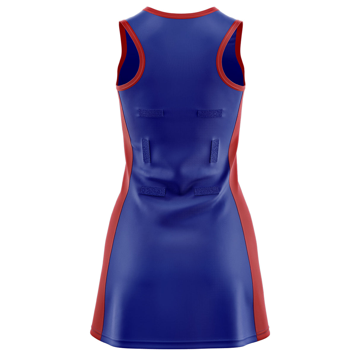 Custom Royal Blue Red Color Block Two Tone Netball Dresses