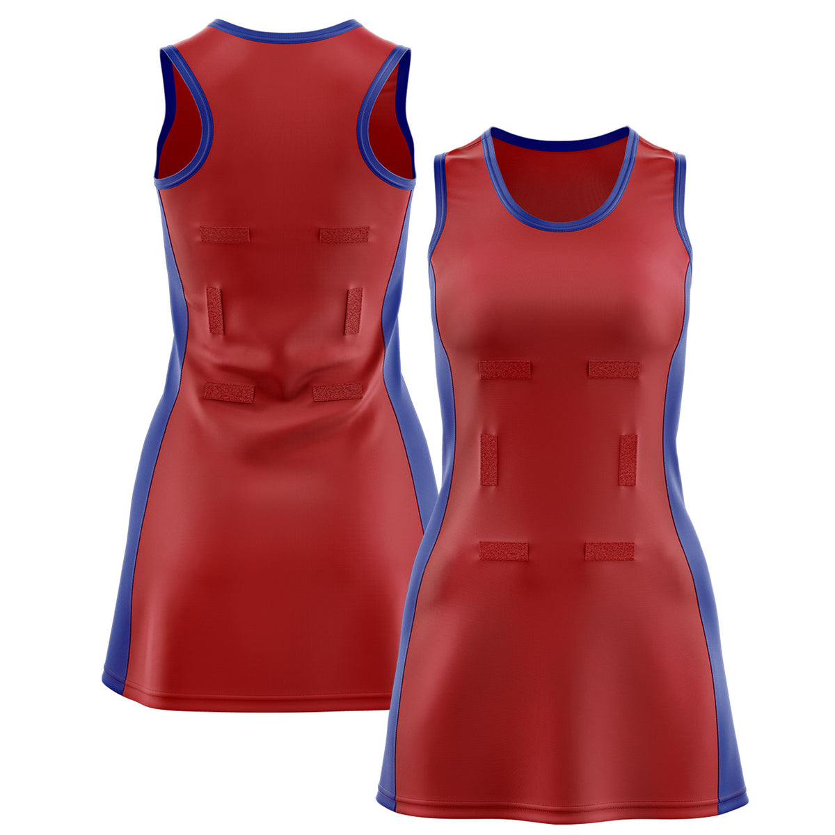 Custom Red Royal Blue Color Block Two Tone Netball Dresses