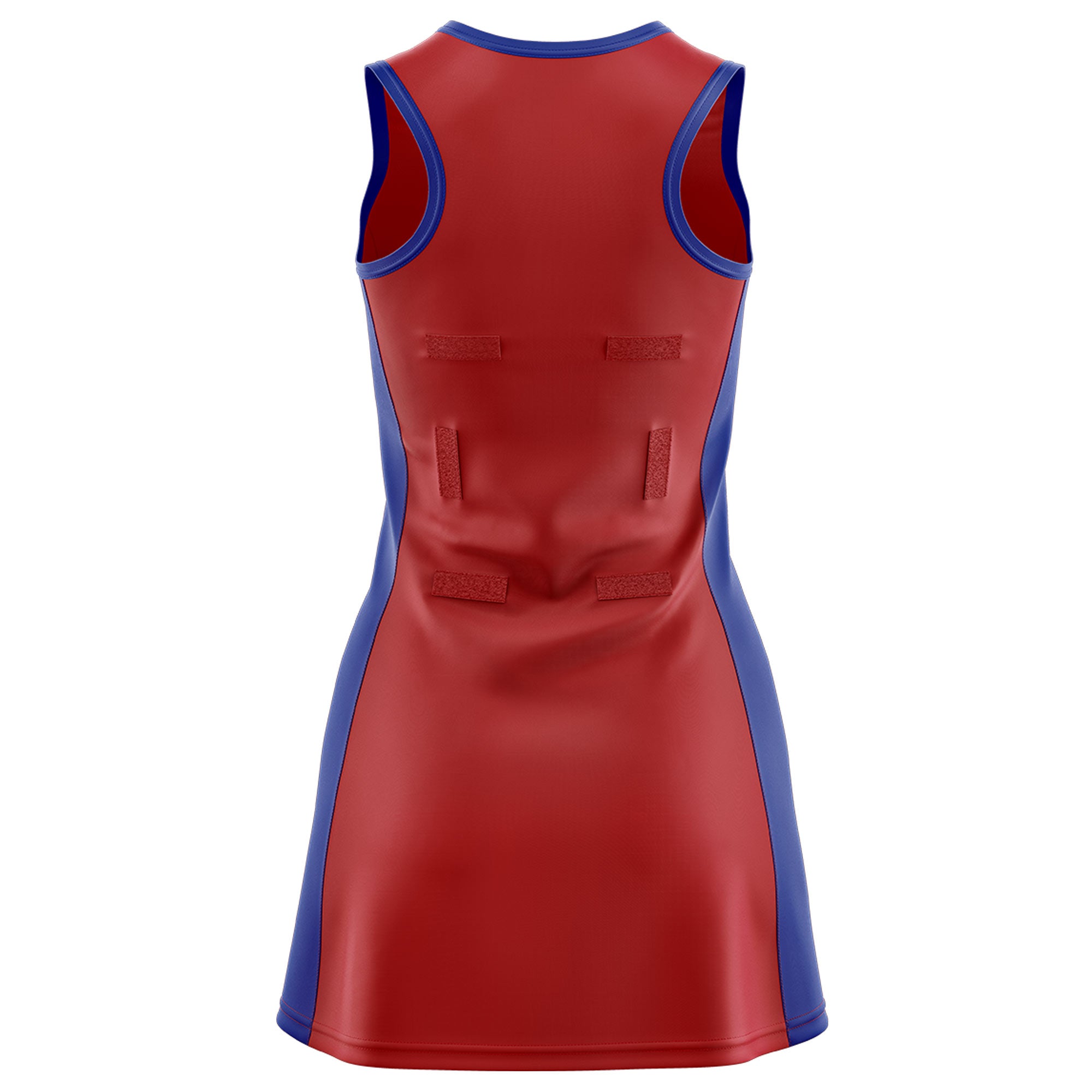 Custom Red Royal Blue Color Block Two Tone Netball Dresses