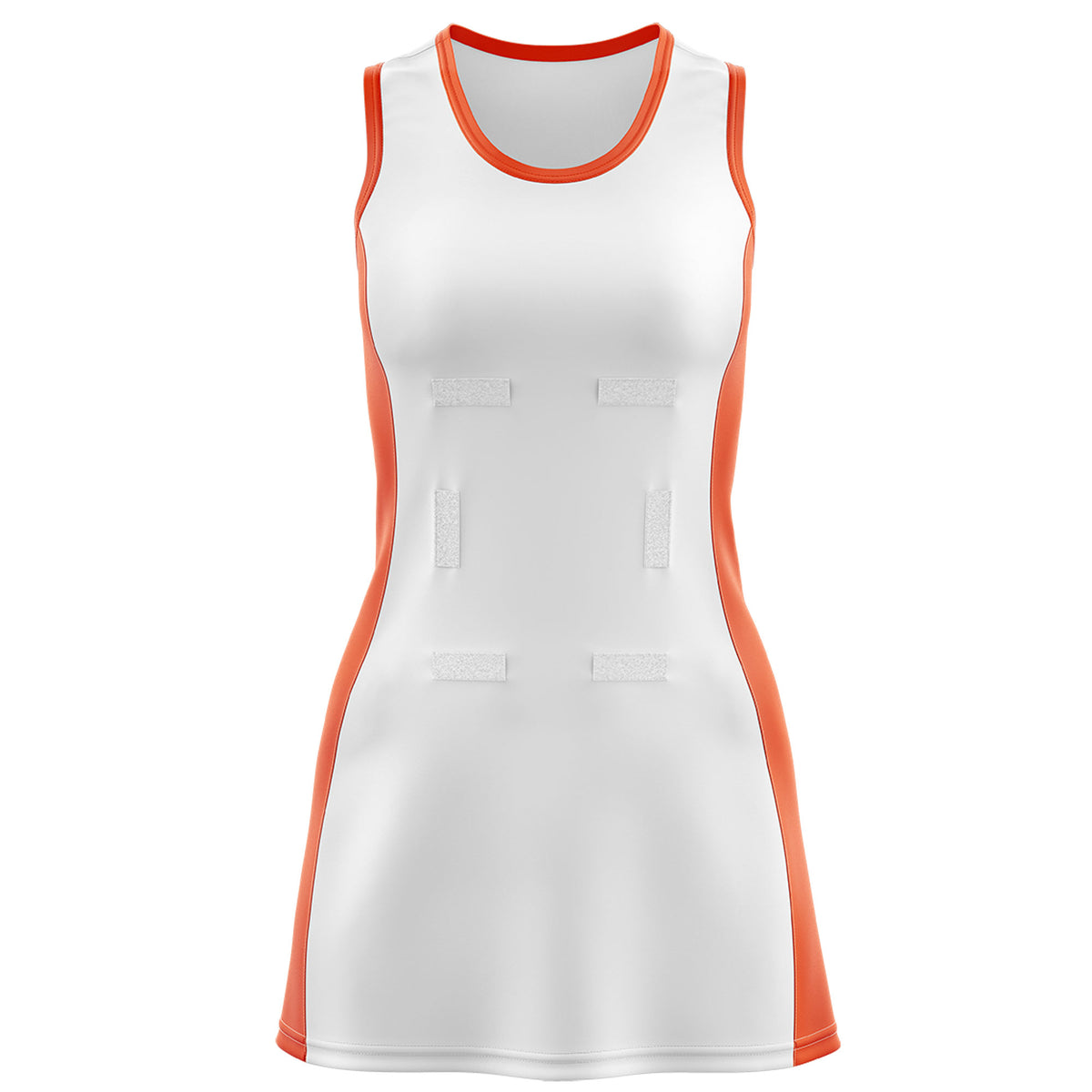Custom White Orange Color Block Two Tone Netball Dresses