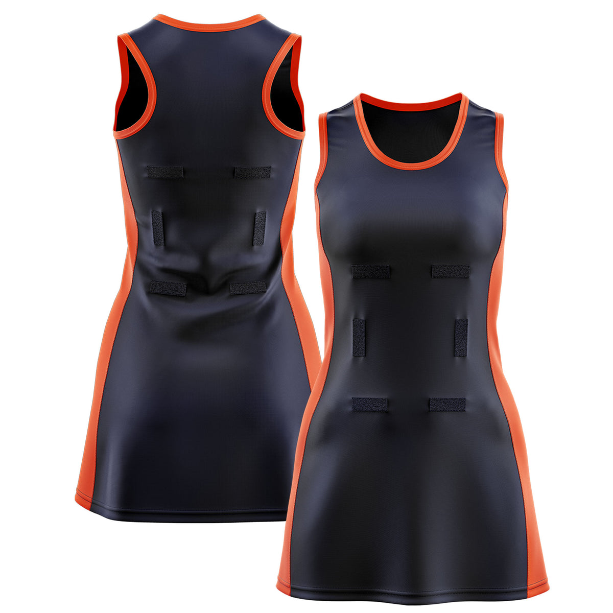 Custom Navy Orange Color Block Two Tone Netball Dresses