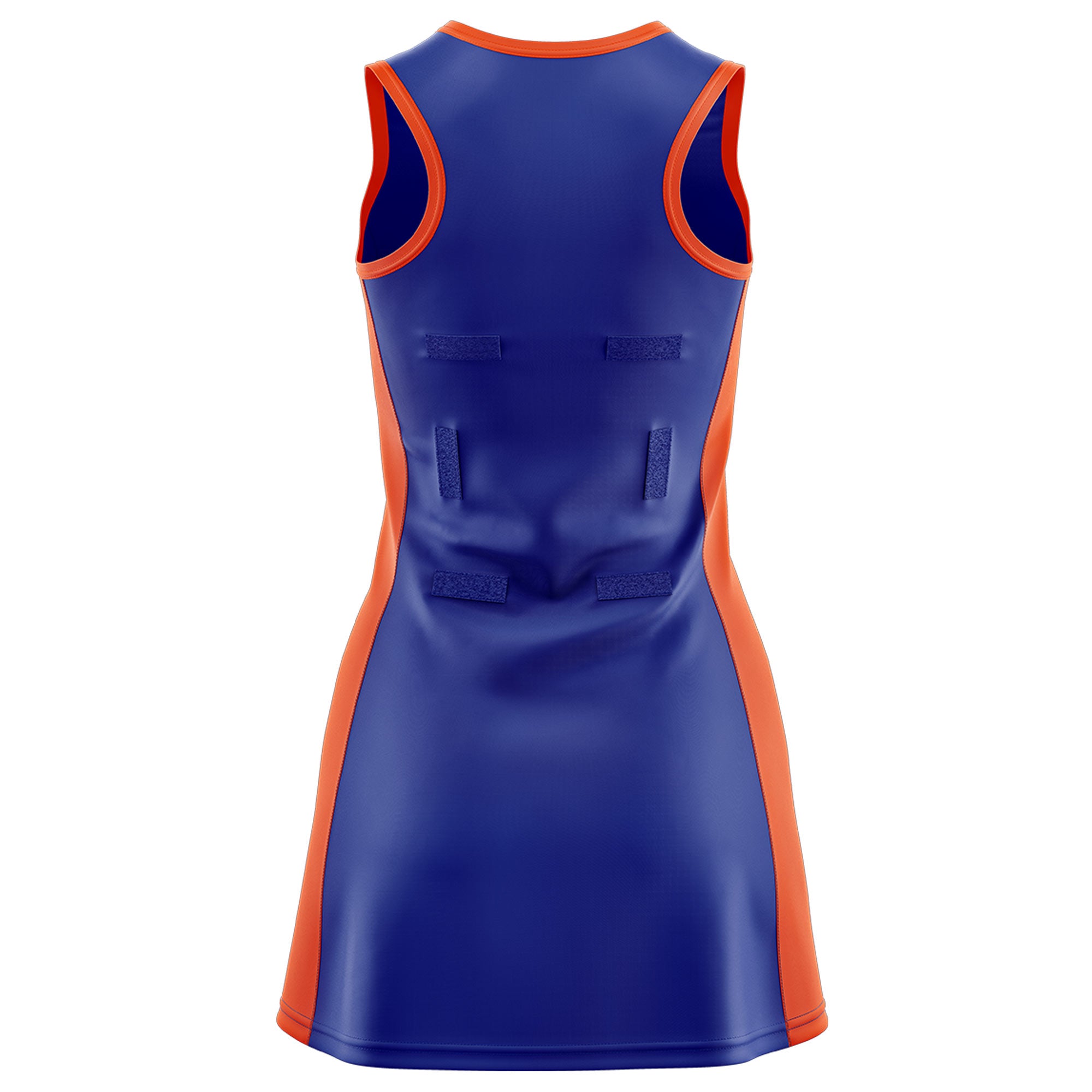 Custom Royal Blue Orange Color Block Two Tone Netball Dresses