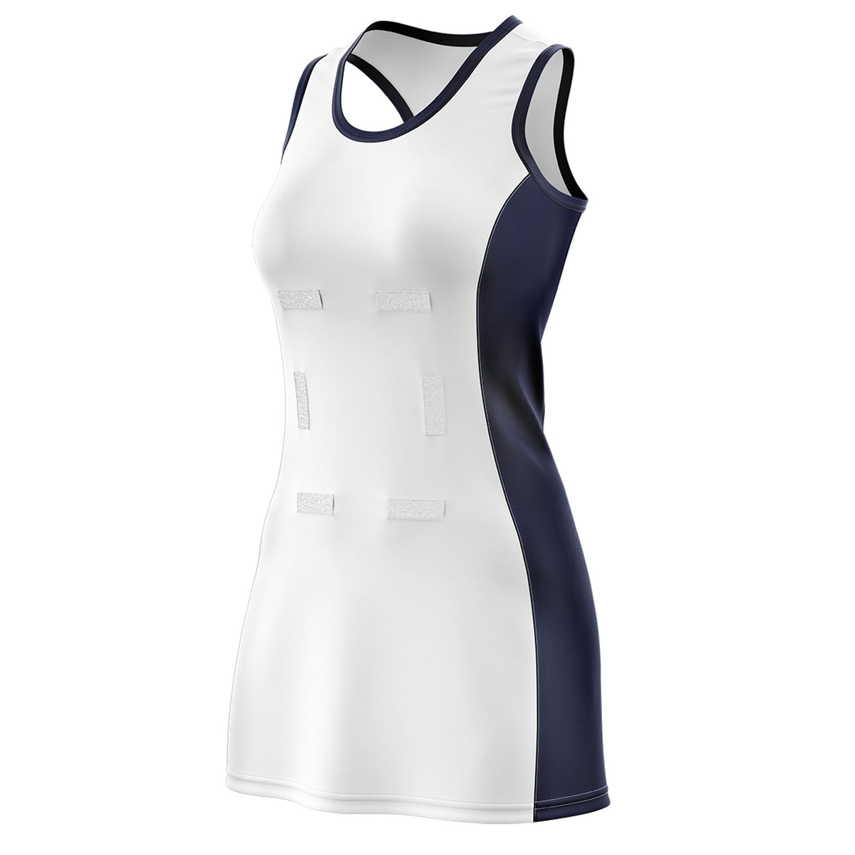 Custom White Navy Color Block Two Tone Netball Dresses