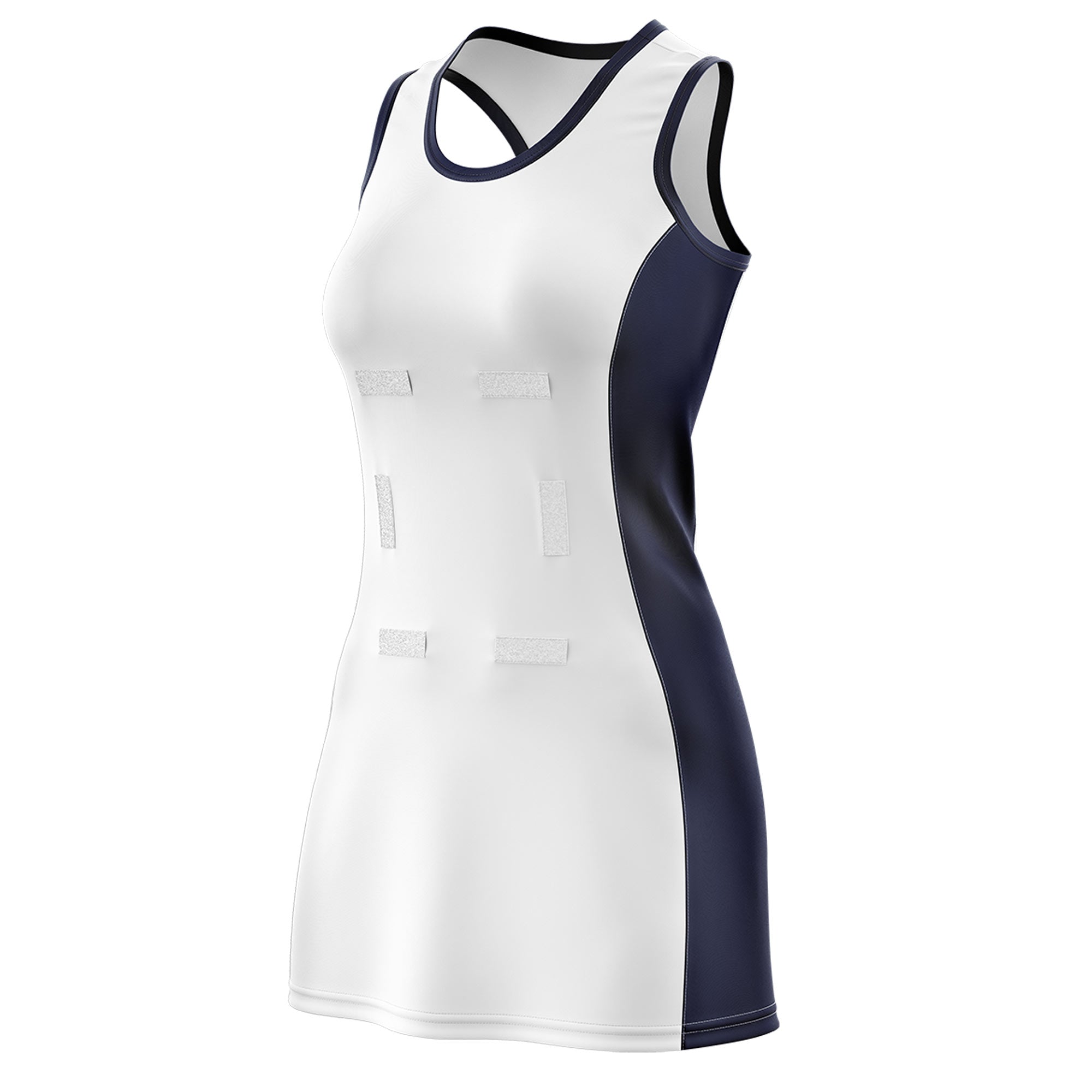 Custom White Navy Color Block Two Tone Netball Dresses