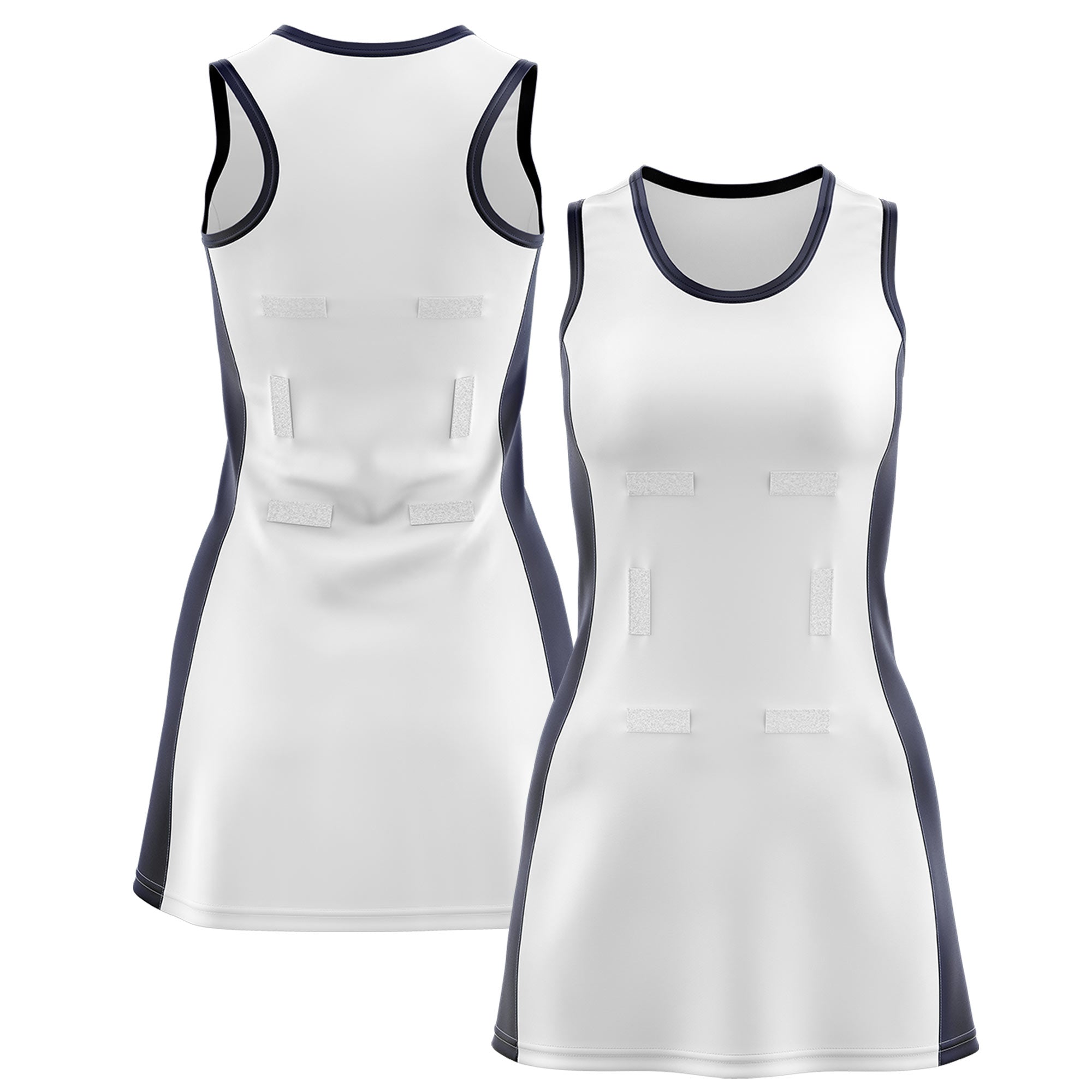 Custom White Navy Color Block Two Tone Netball Dresses