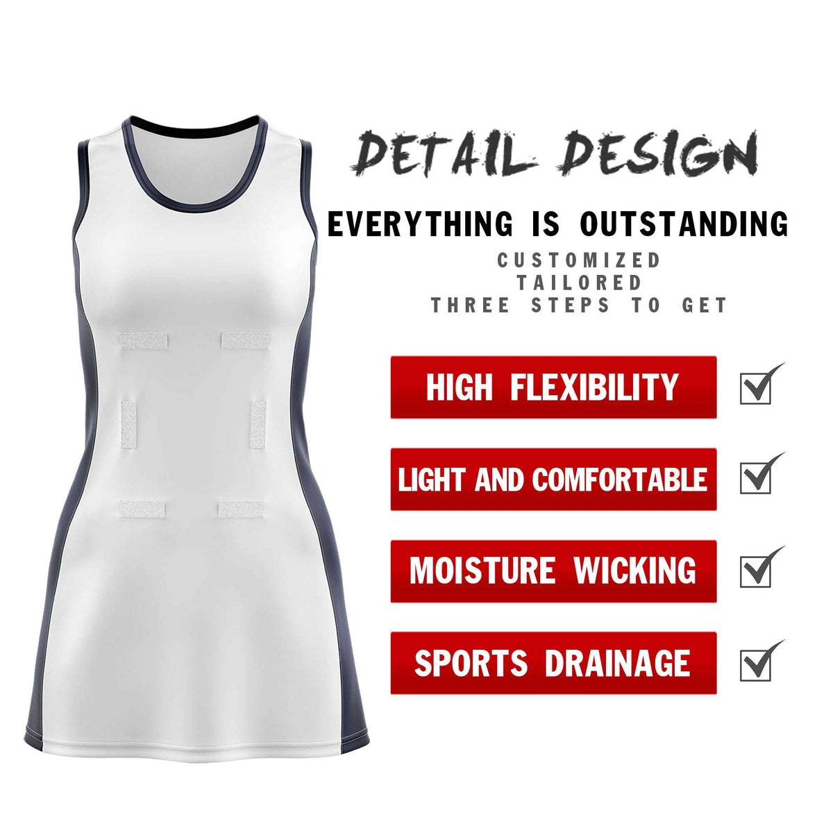 Custom White Navy Color Block Two Tone Netball Dresses