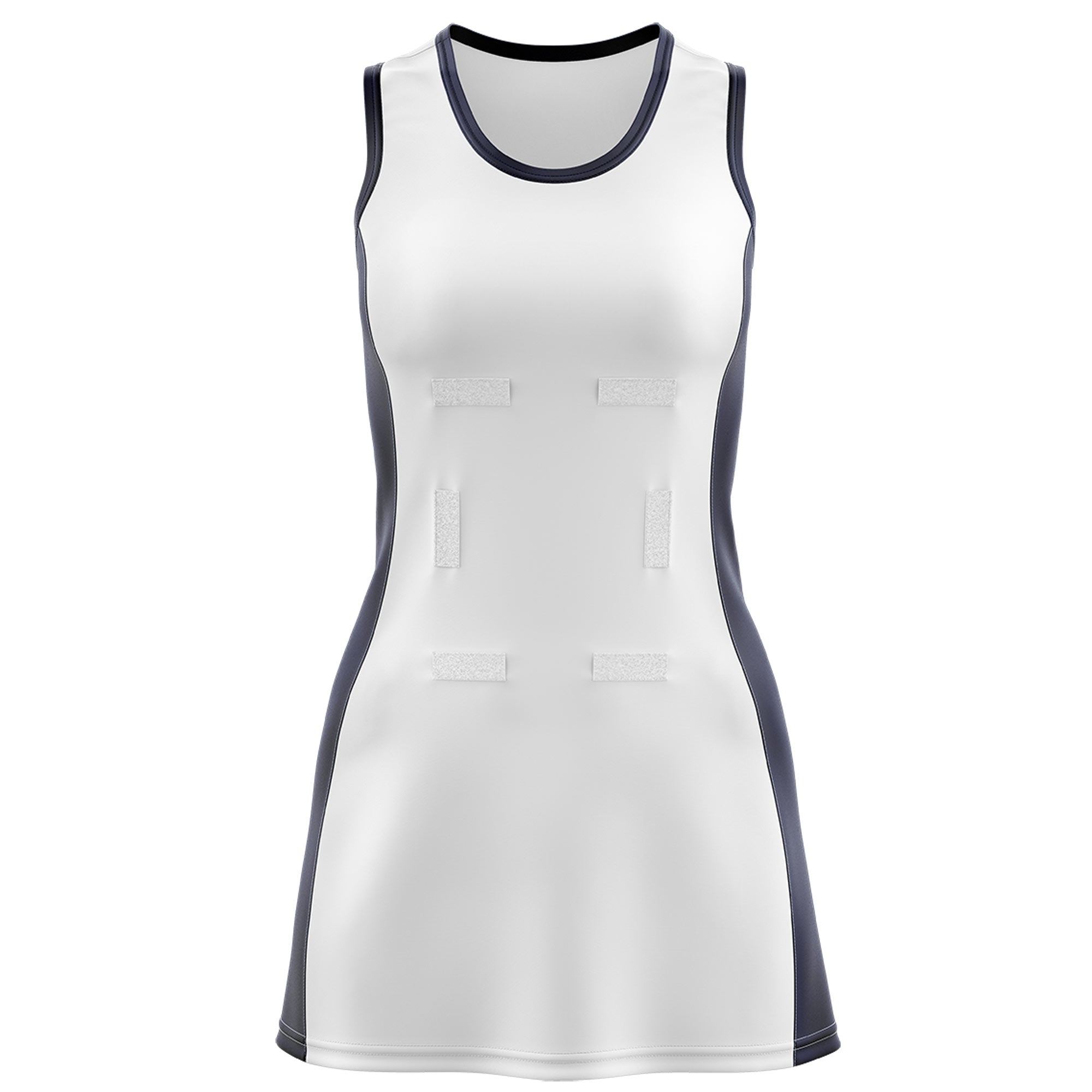 Custom White Navy Color Block Two Tone Netball Dresses