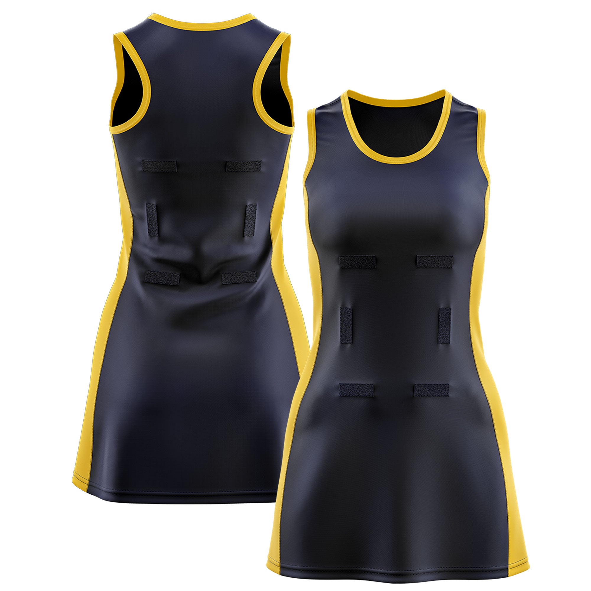 Custom Navy Gold Color Block Two Tone Netball Dresses