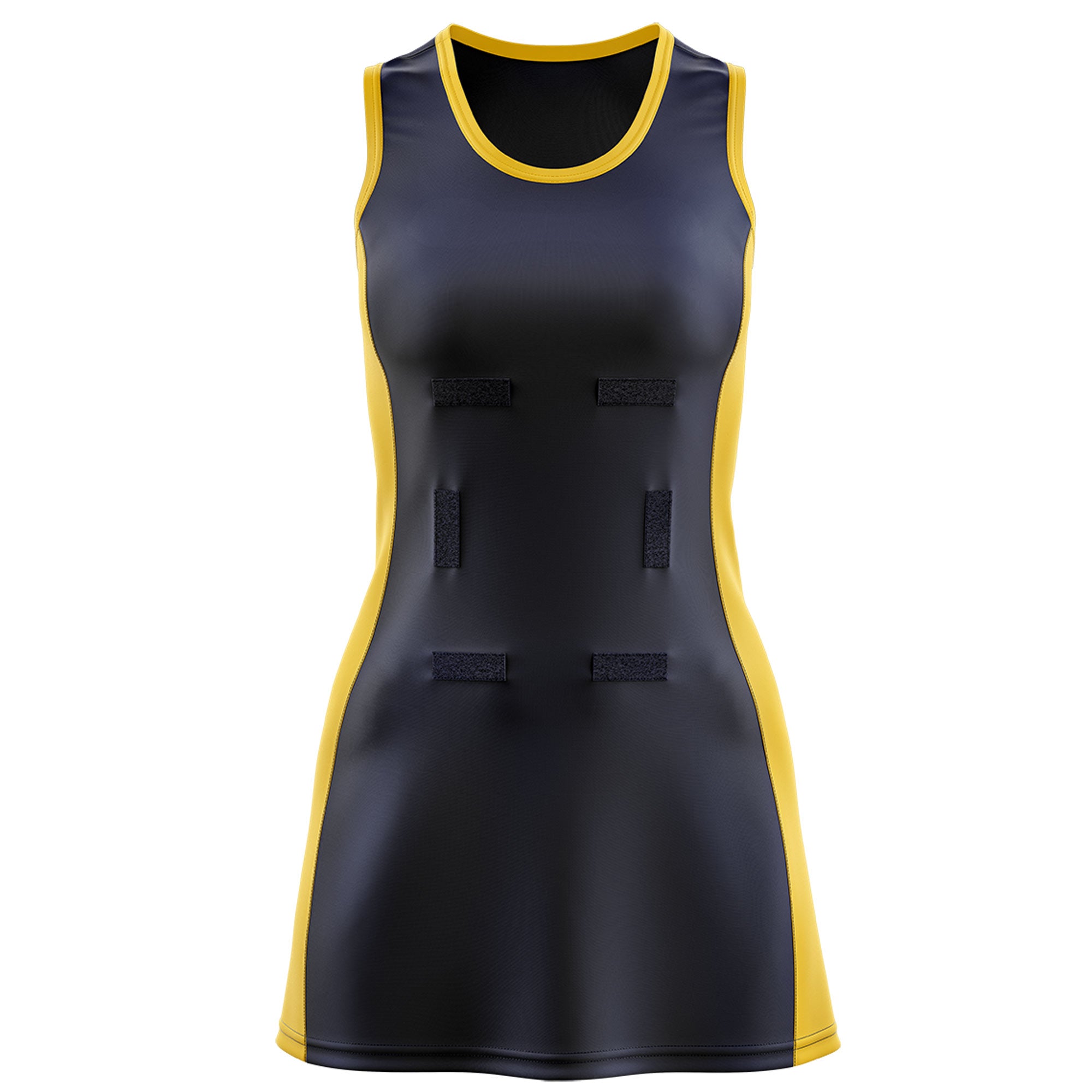 Custom Navy Gold Color Block Two Tone Netball Dresses