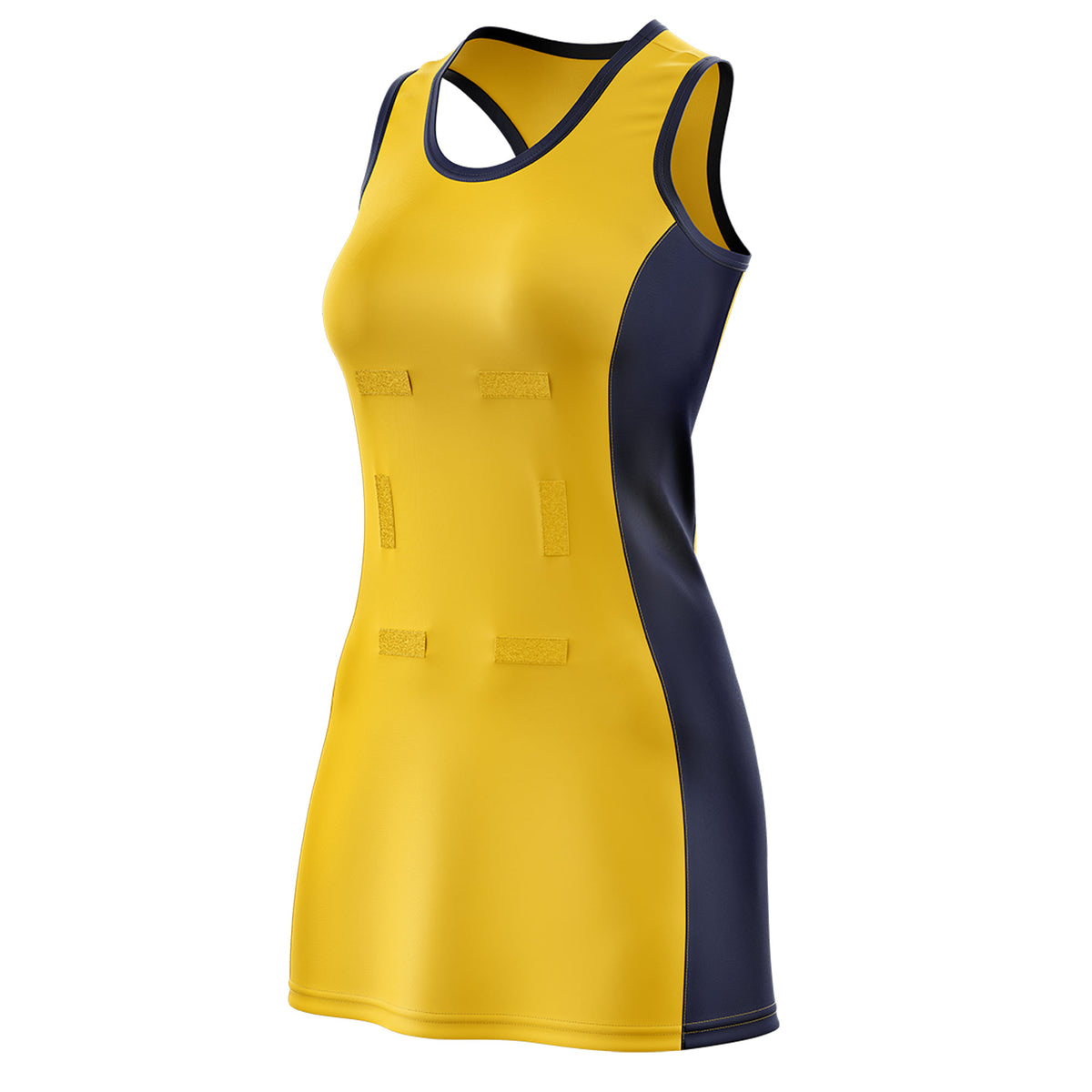 Custom Gold Navy Color Block Two Tone Netball Dresses