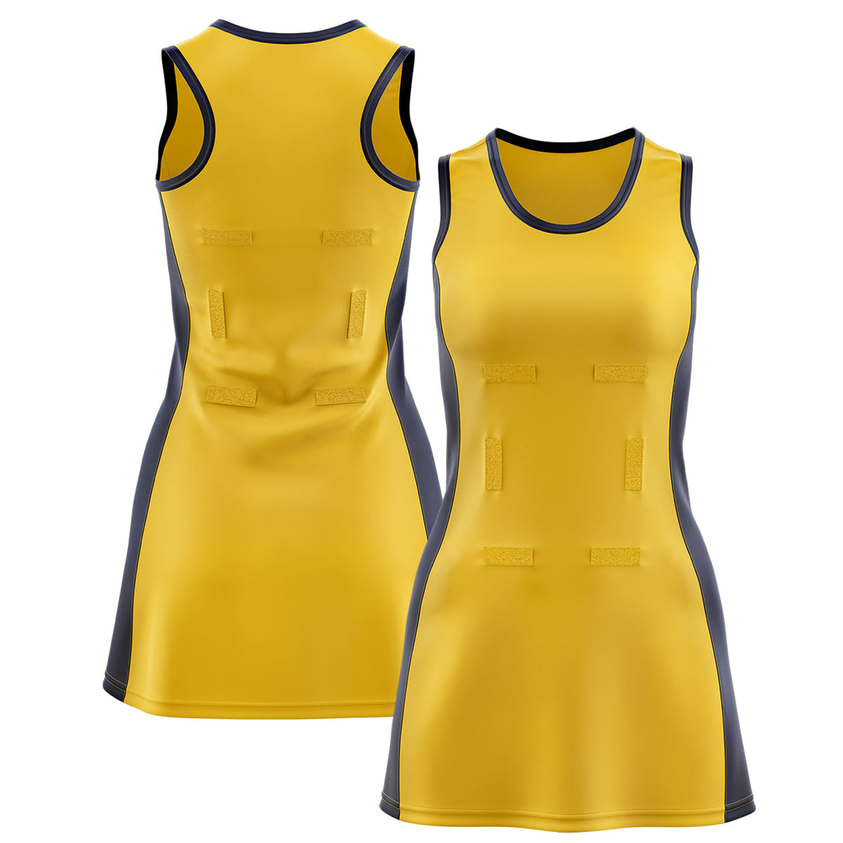 Custom Gold Navy Color Block Two Tone Netball Dresses
