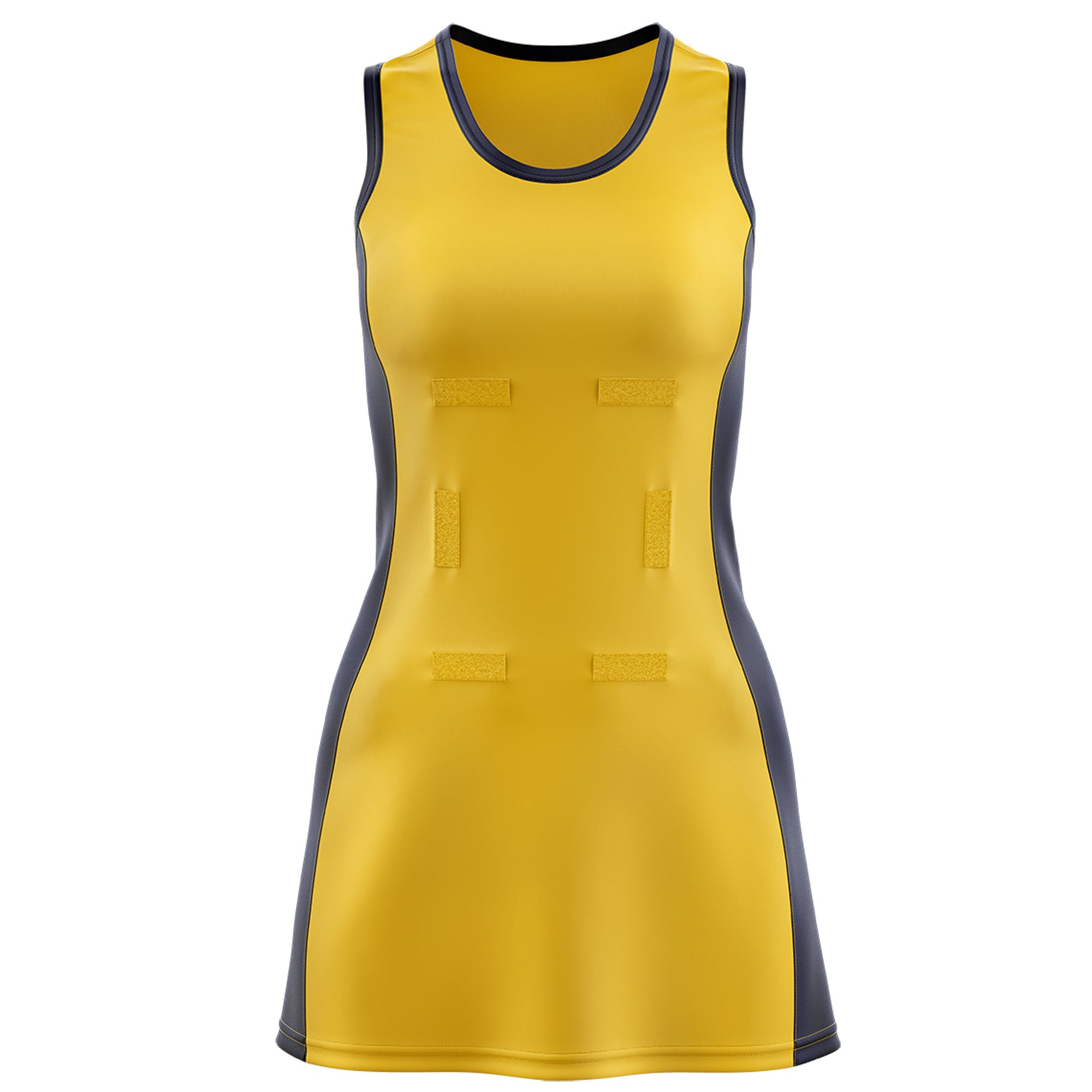 Custom Gold Navy Color Block Two Tone Netball Dresses