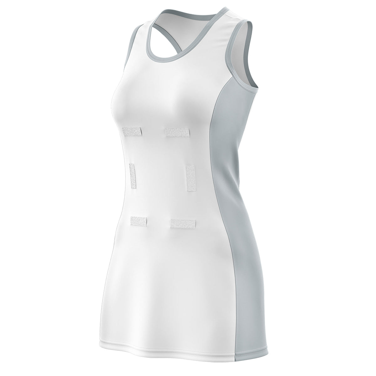 Custom White Silver Color Block Two Tone Netball Dresses